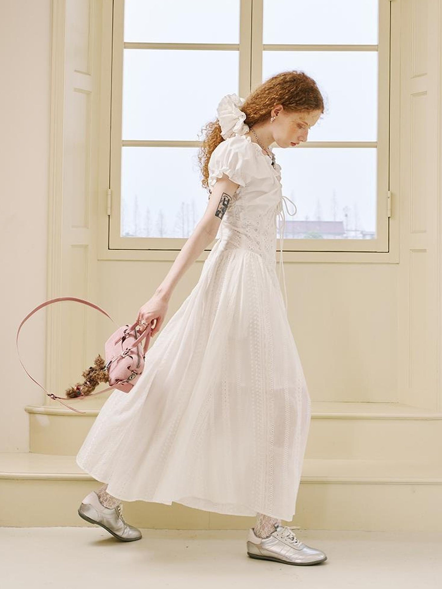 DIDDI MODA Elegant Lace French Waist Tea Dress