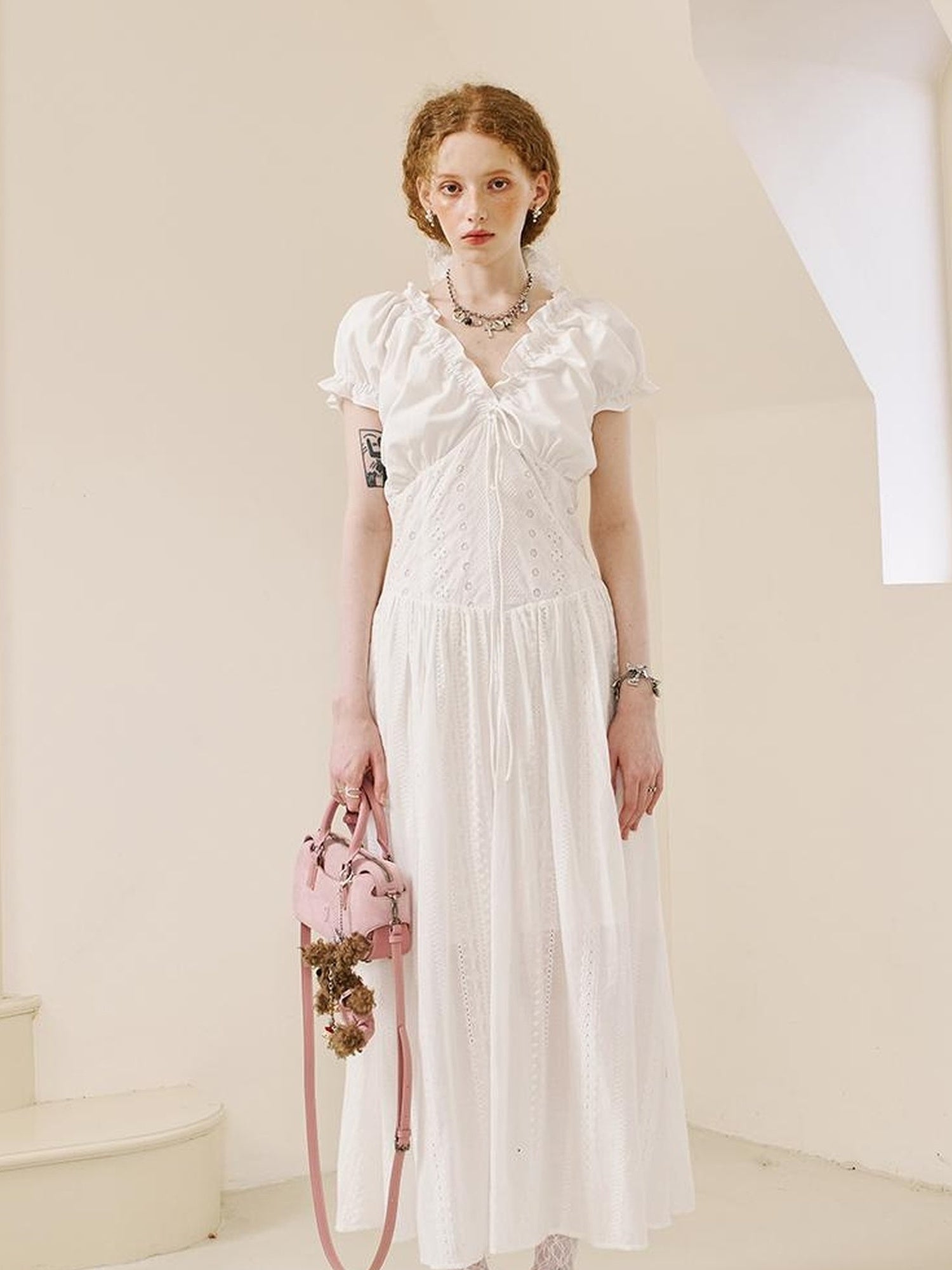 DIDDI MODA Elegant Lace French Waist Tea Dress