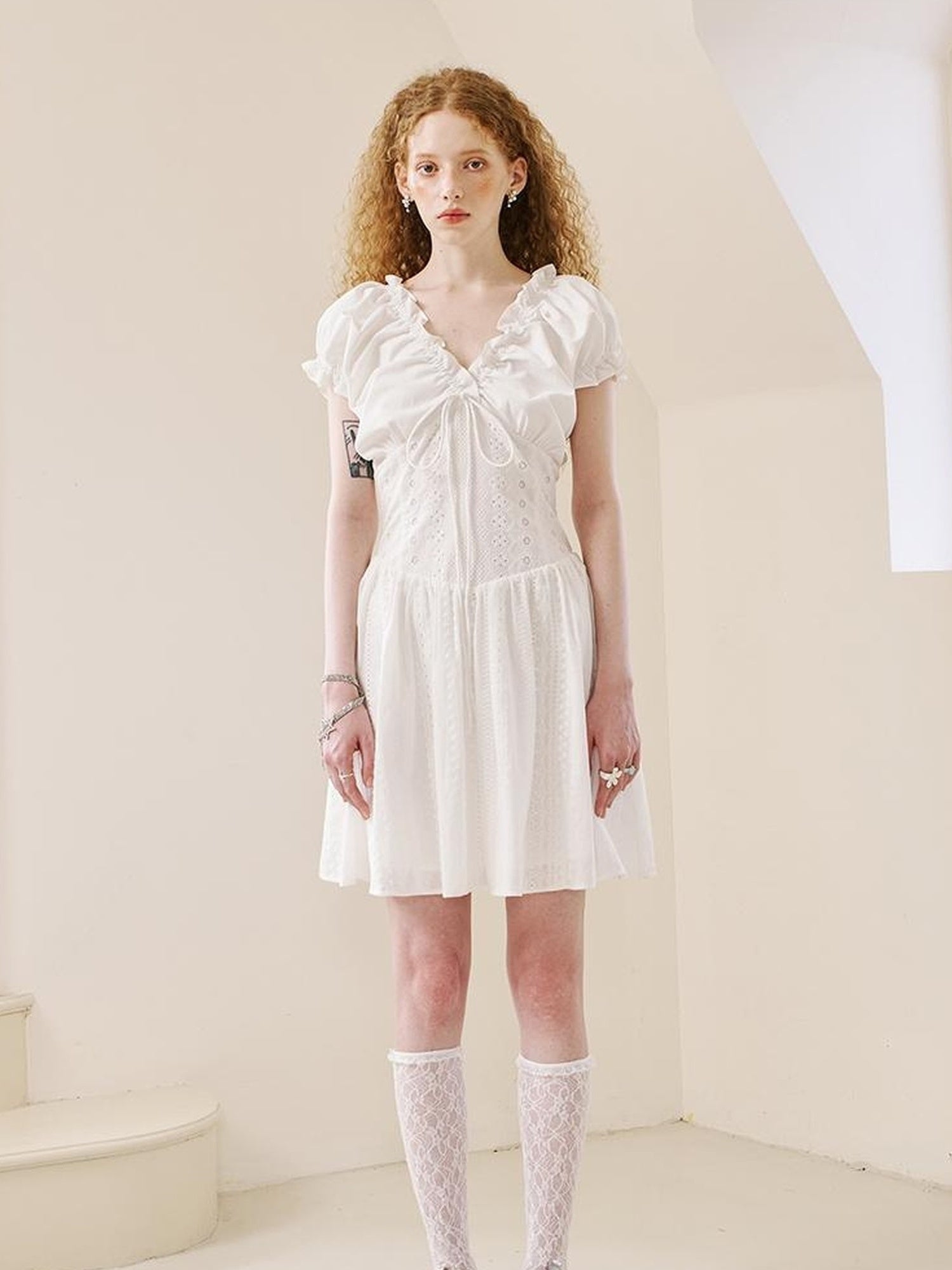 DIDDI MODA Elegant Lace French Waist Tea Dress