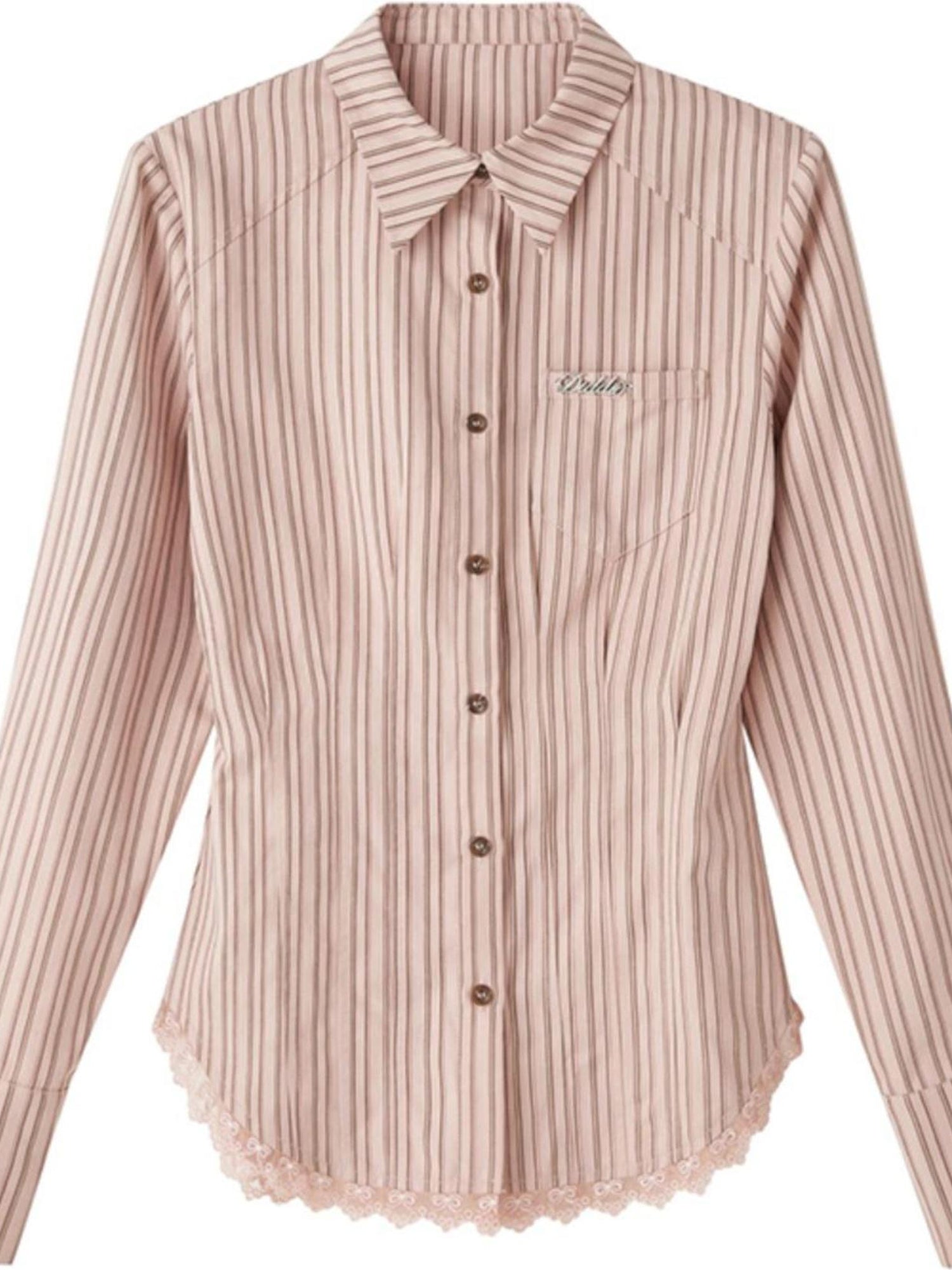 DIDDI MODA Elegant Lace Trimmed Polo Shirt With Waist Defining Fit
