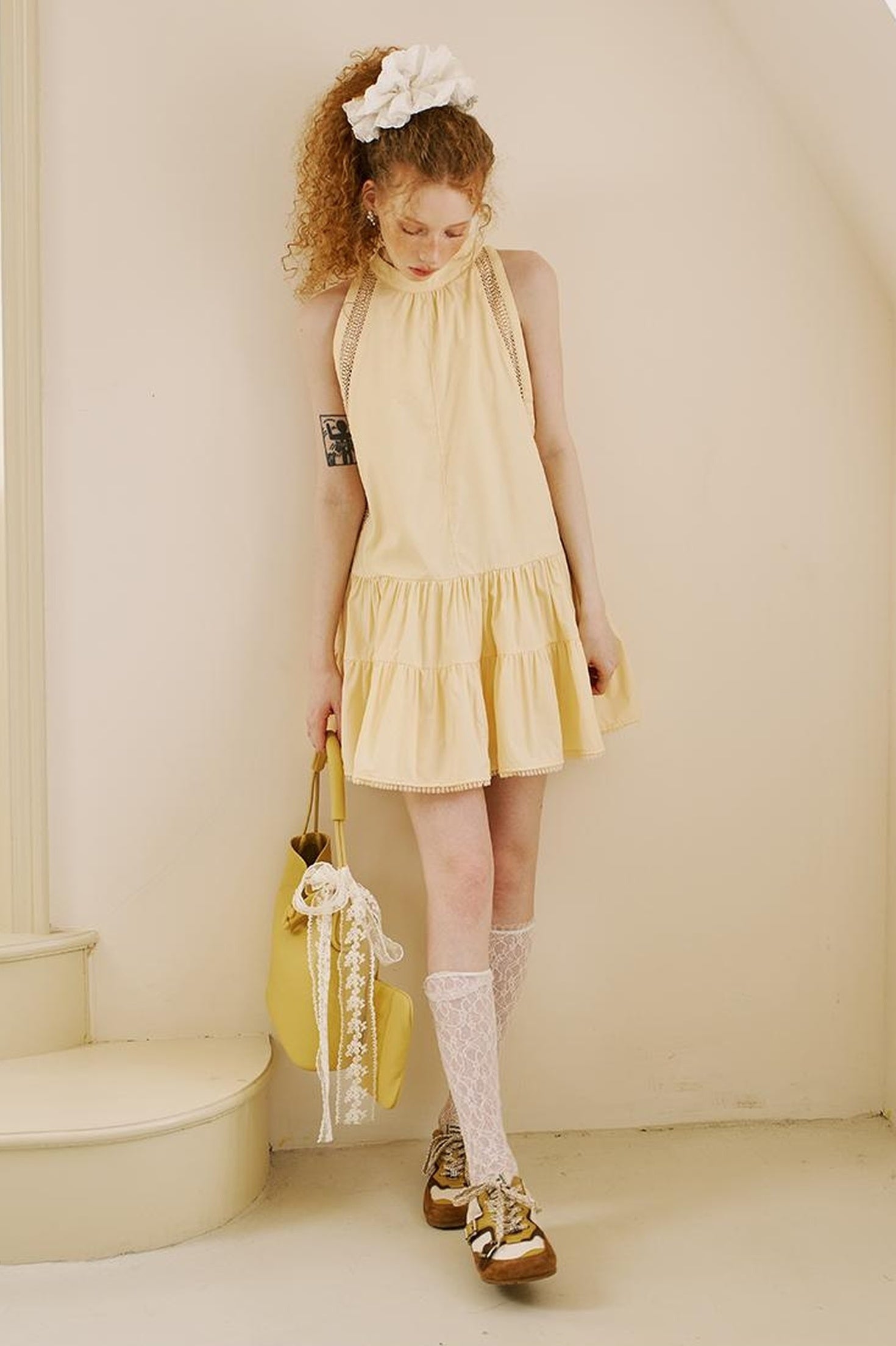 DIDDI MODA Elegant Lace Trimmed Sleeveless A Line Dress