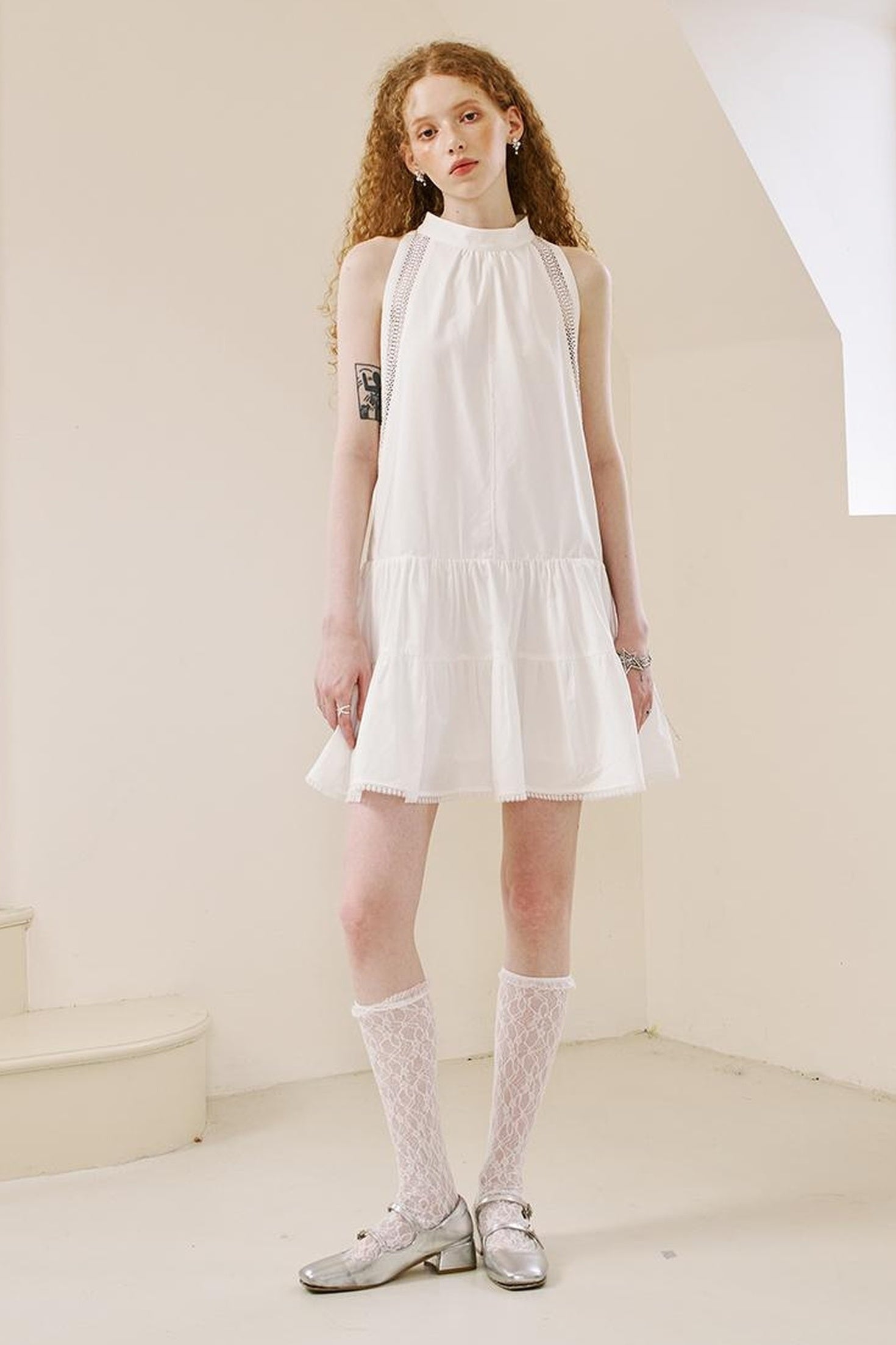 DIDDI MODA Elegant Lace Trimmed Sleeveless A Line Dress