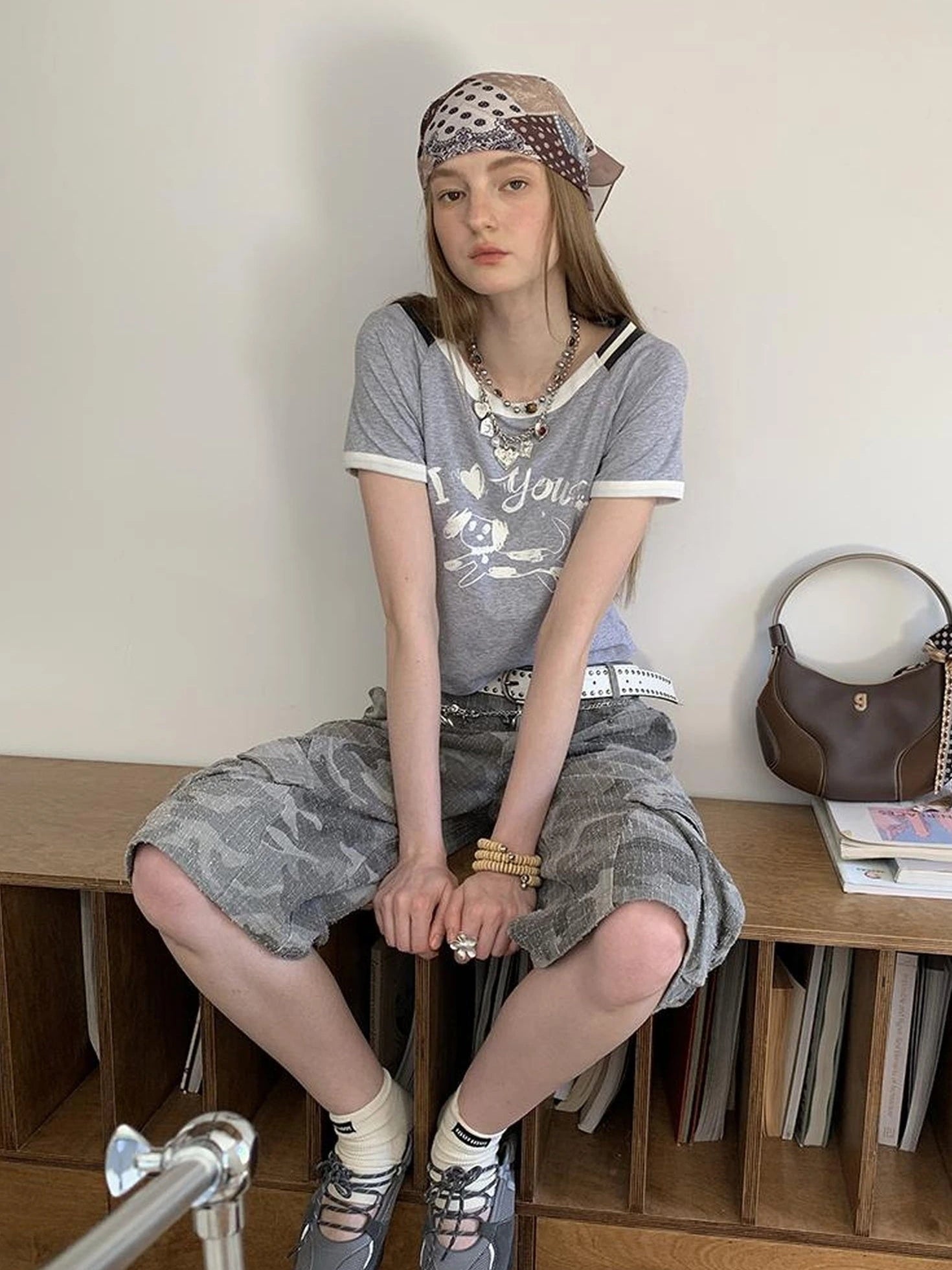 Elegant Off Shoulder Puppy Print Tee