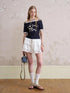 Elegant Off Shoulder Puppy Print Tee