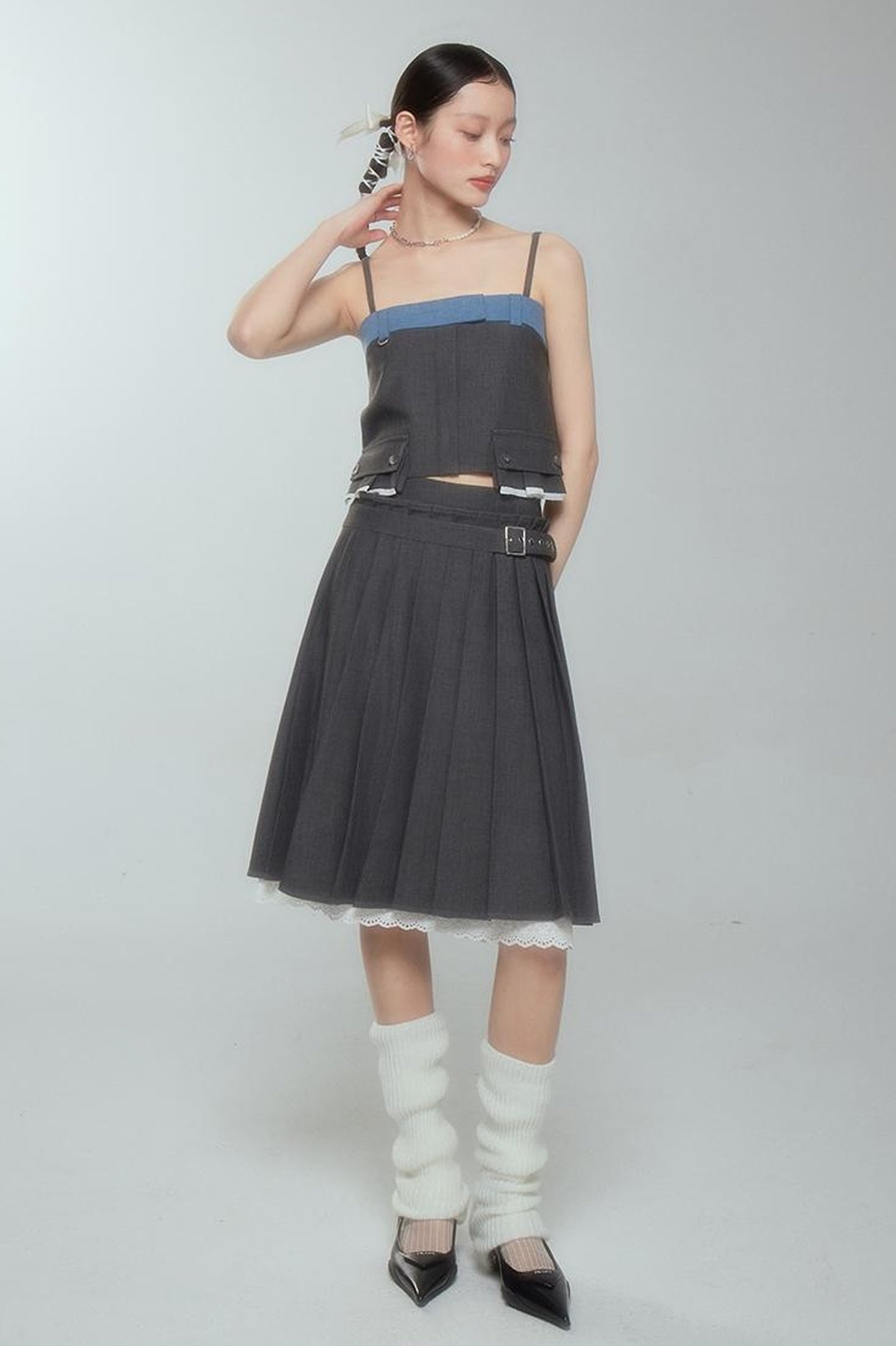 Elegant Pleated Skirt With Floral Hem A Line Silhouette