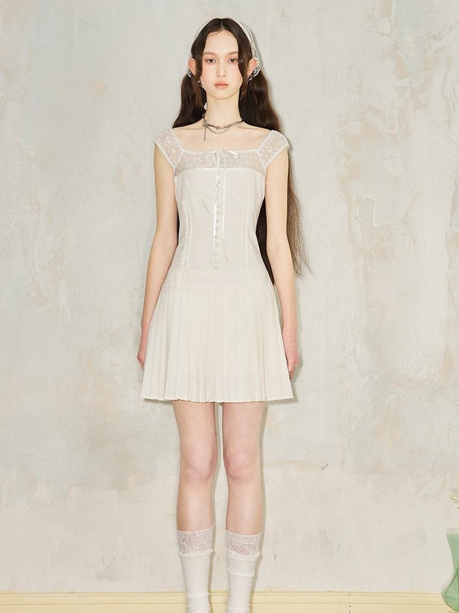 DIDDI MODA Elegant Pleated Wrap Dress With Flowy Silhouette