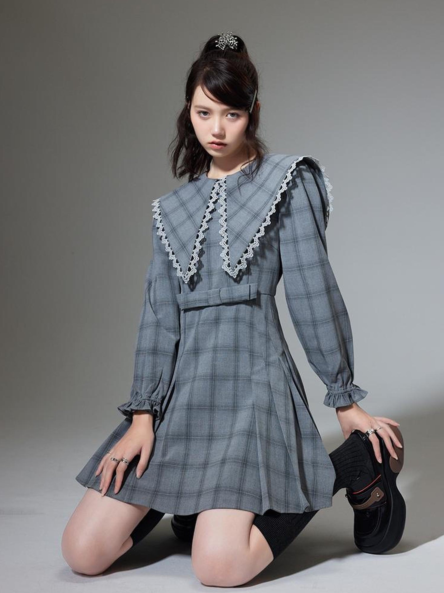 DIDDI MODA Elegant Princess Cotton A Line Dress With Bow Crystal