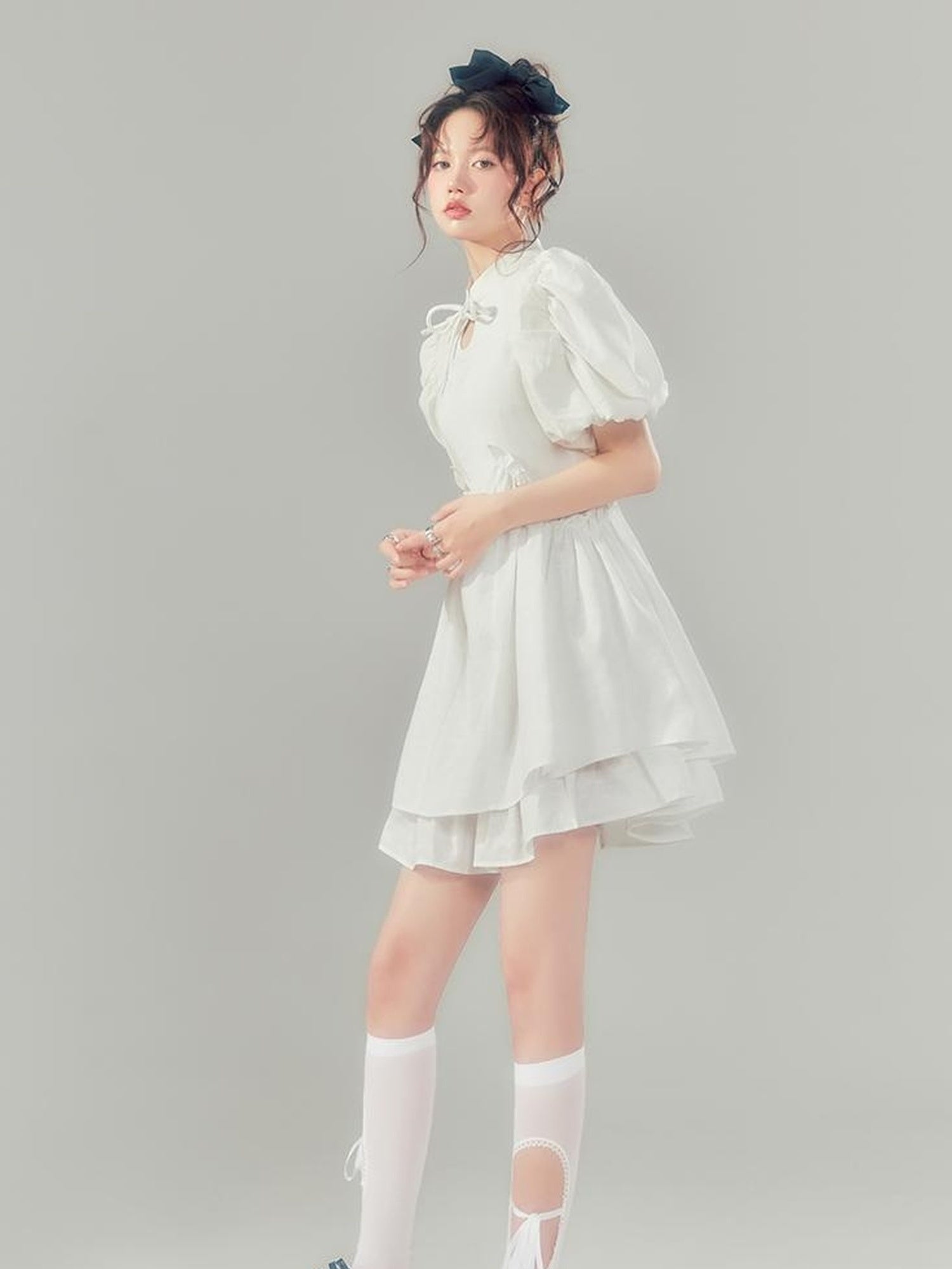 Elegant Qipao Bubble Sleeve Dress