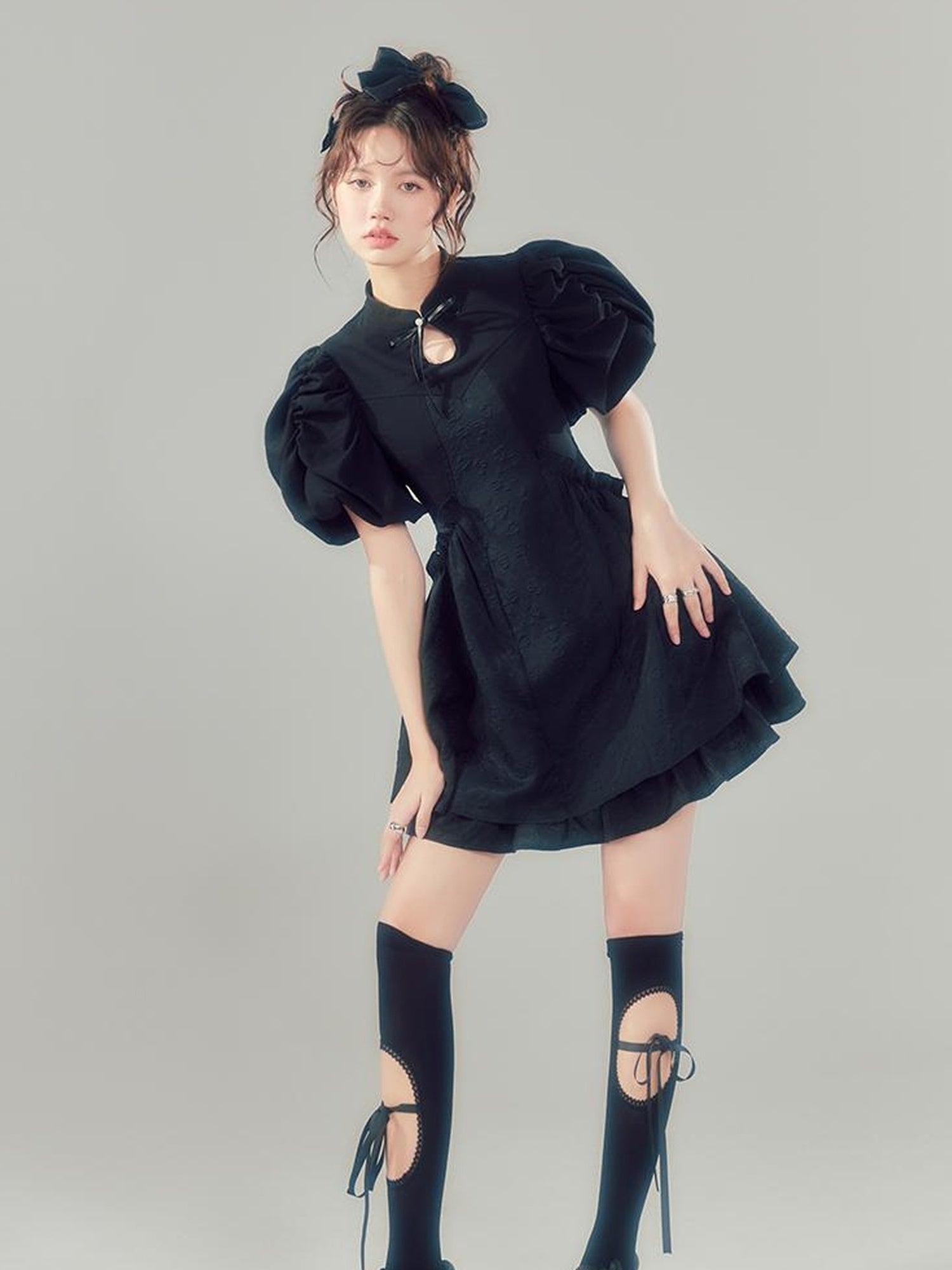 Elegant Qipao Bubble Sleeve Dress