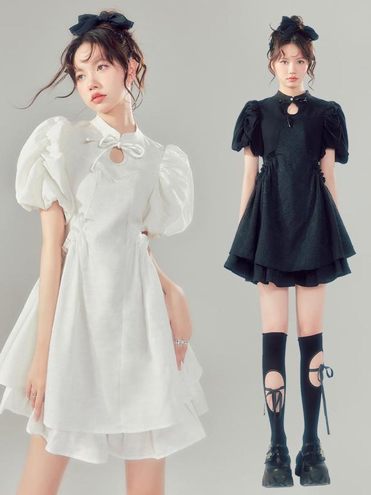 Elegant Qipao Bubble Sleeve Dress