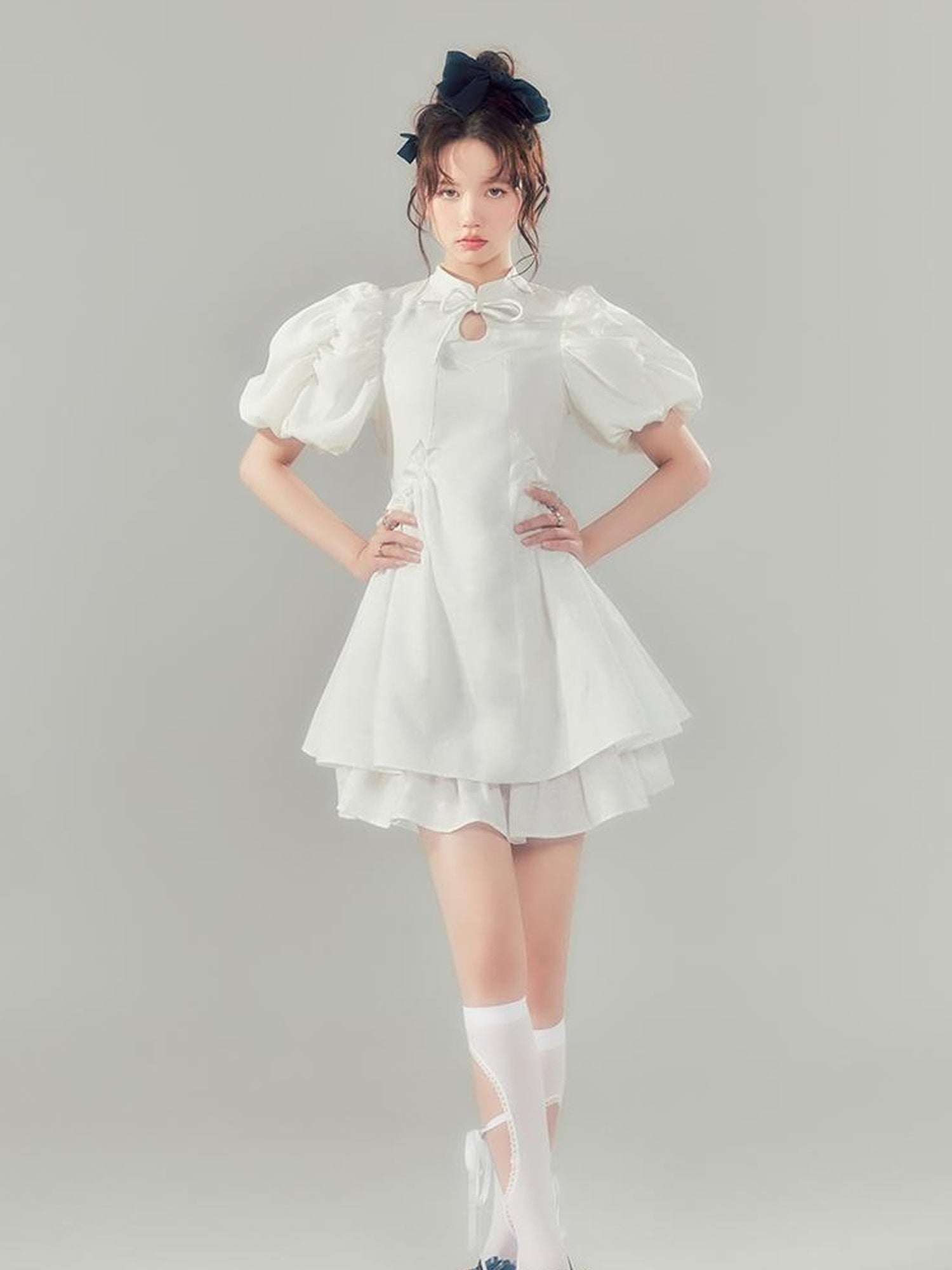 Elegant Qipao Bubble Sleeve Dress