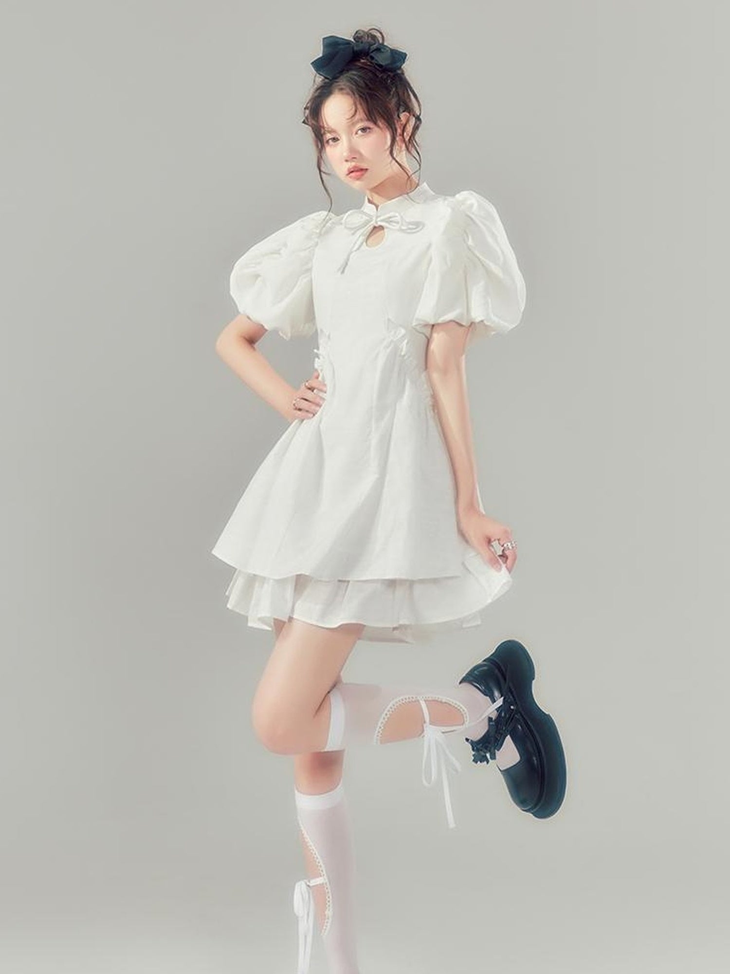 Elegant Qipao Bubble Sleeve Dress
