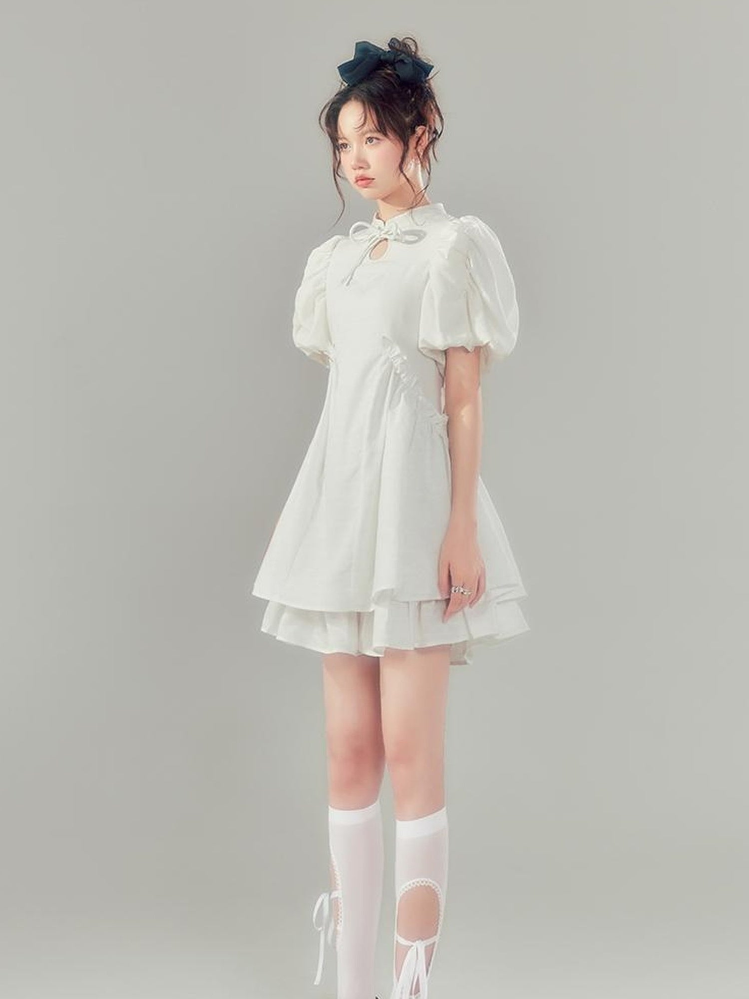 Elegant Qipao Bubble Sleeve Dress