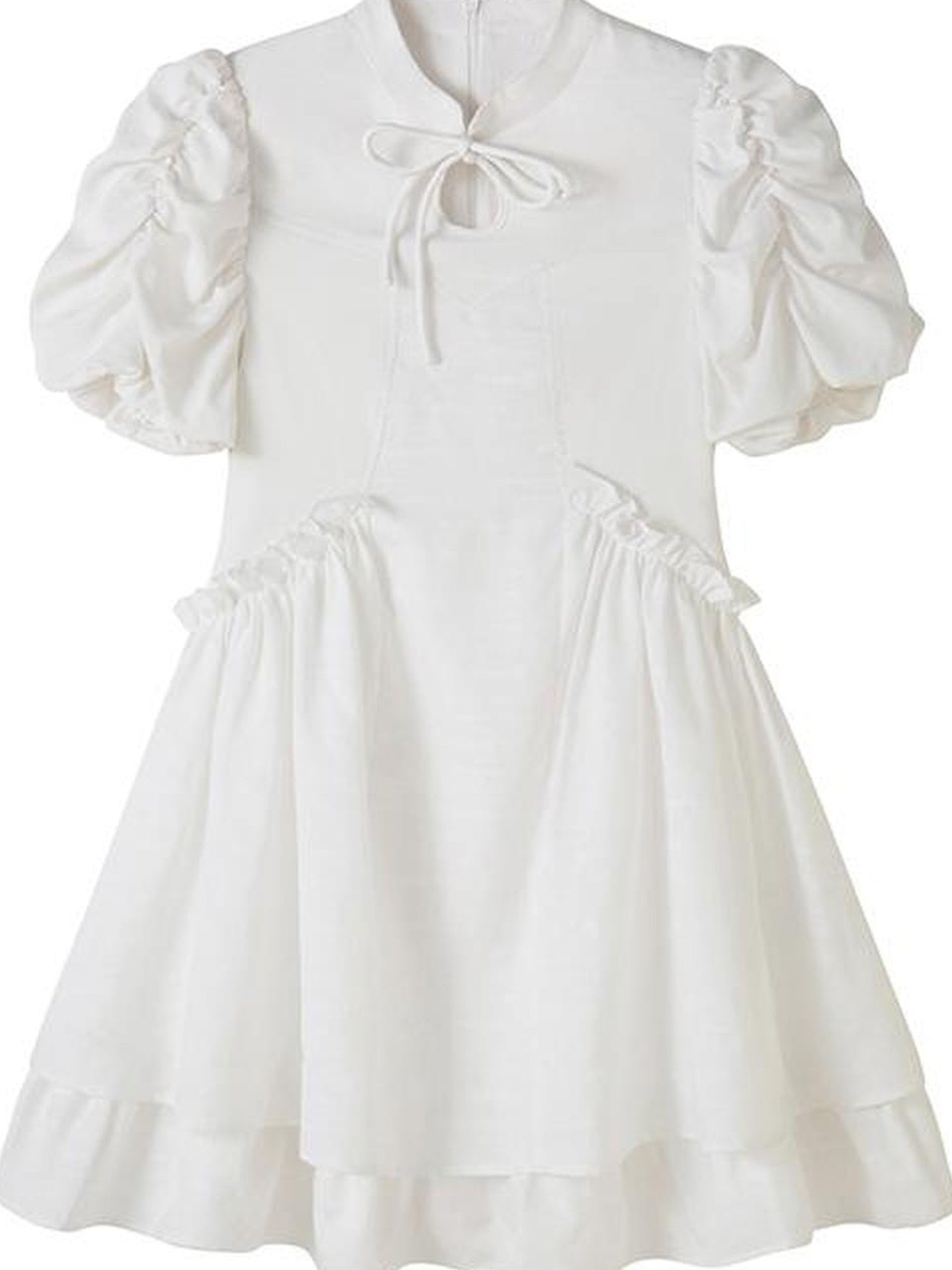 DIDDI MODA Elegant Qipao Bubble Sleeve Dress With Floral Jacquard And Ruffles