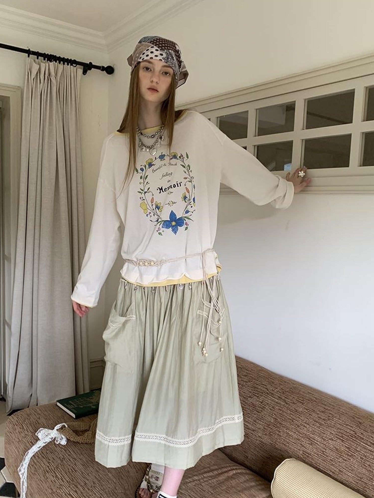 DIDDI MODA Elegant Shell Tie Puff Skirt With Pockets