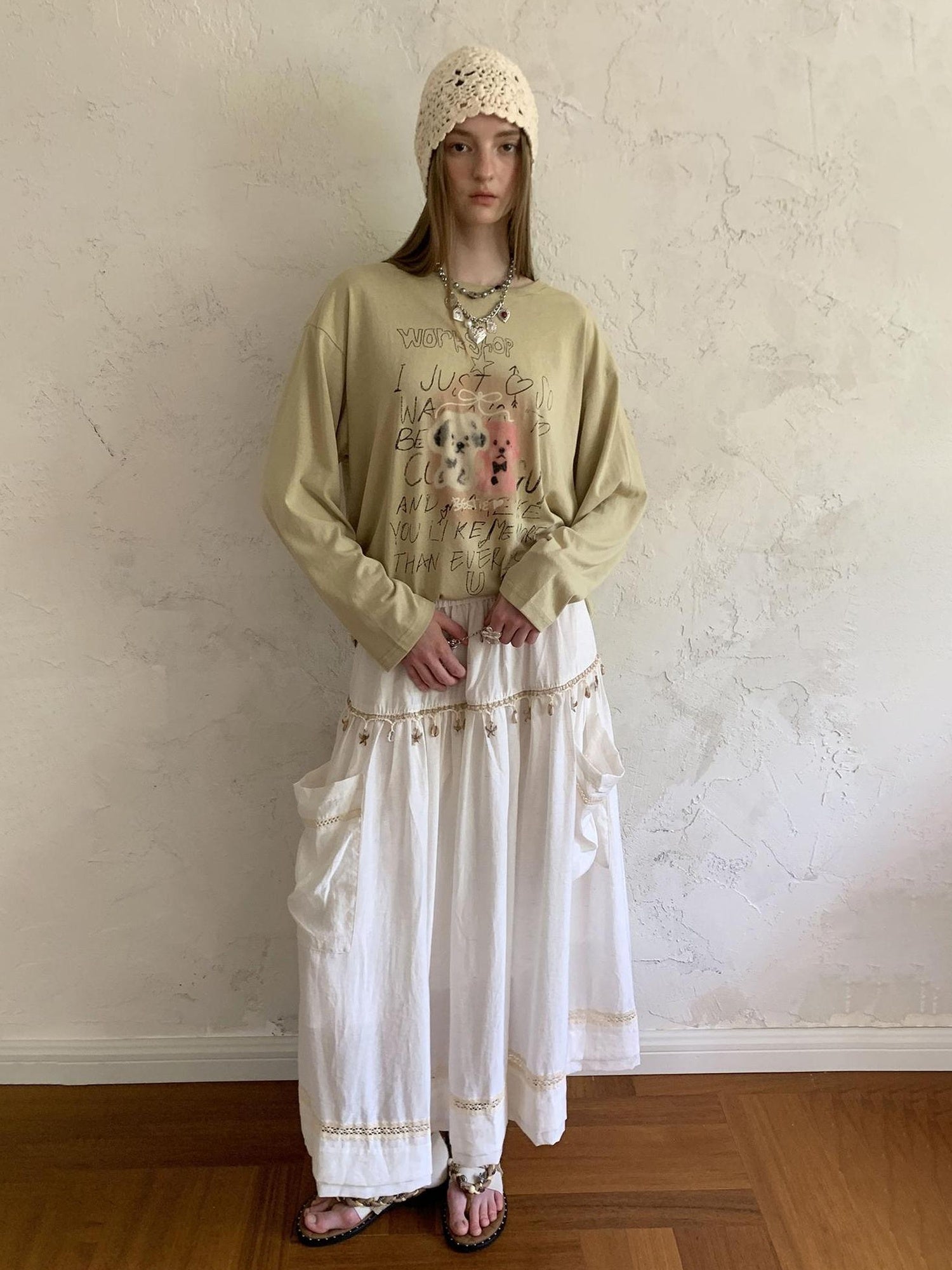 DIDDI MODA Elegant Shell Tie Puff Skirt With Pockets