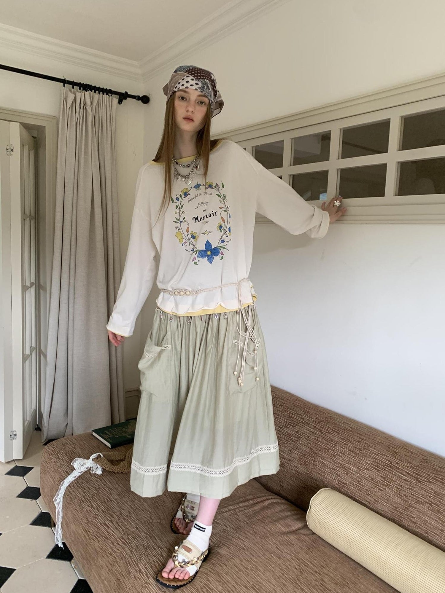 DIDDI MODA Elegant Shell Tie Puff Skirt With Pockets