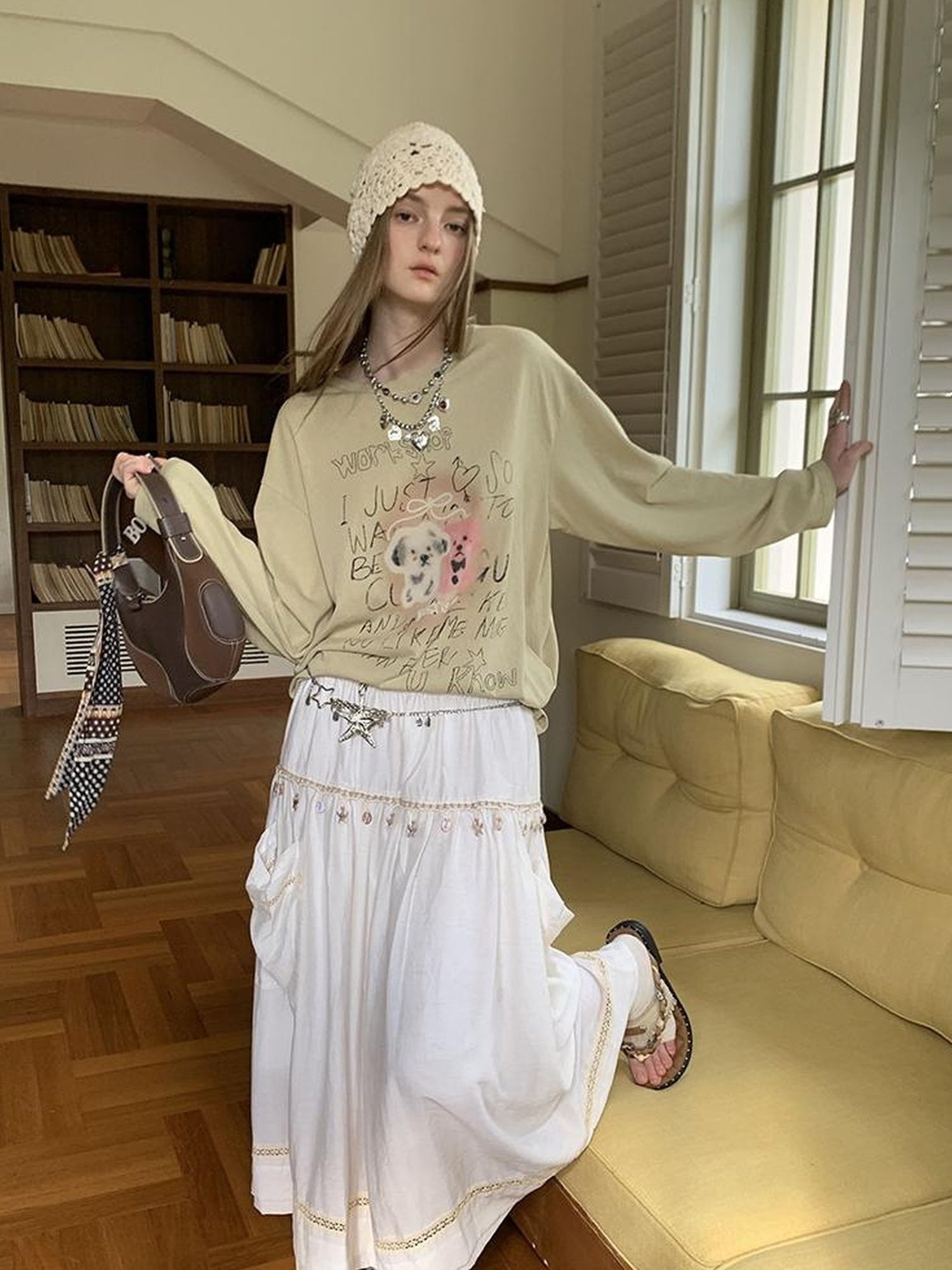 DIDDI MODA Elegant Shell Tie Puff Skirt With Pockets