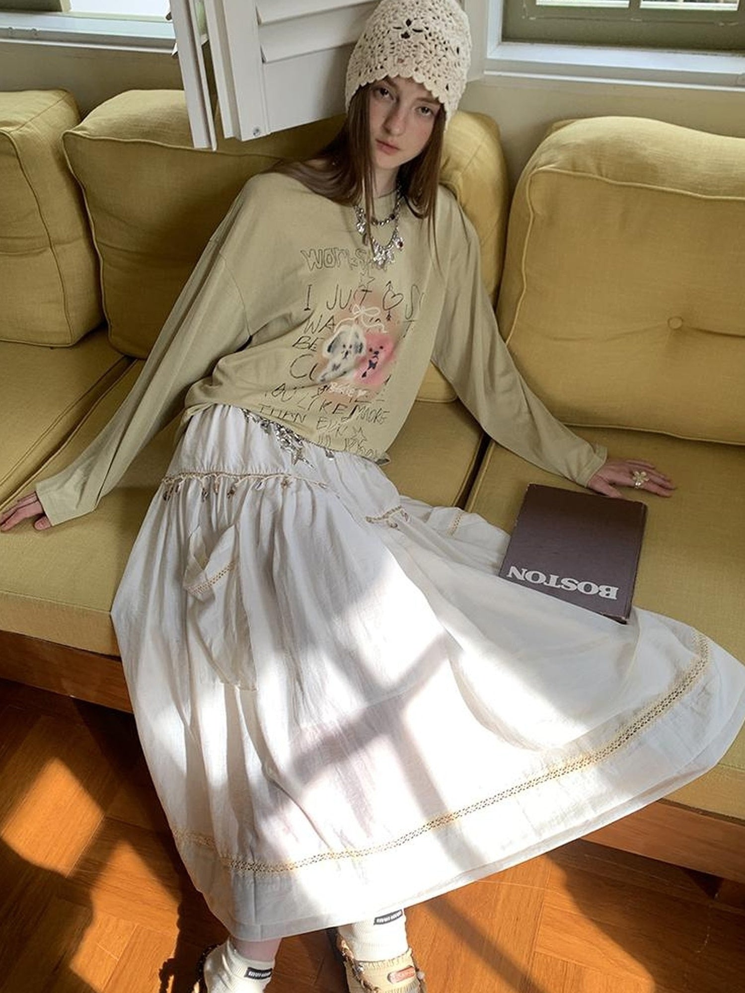 DIDDI MODA Elegant Shell Tie Puff Skirt With Pockets