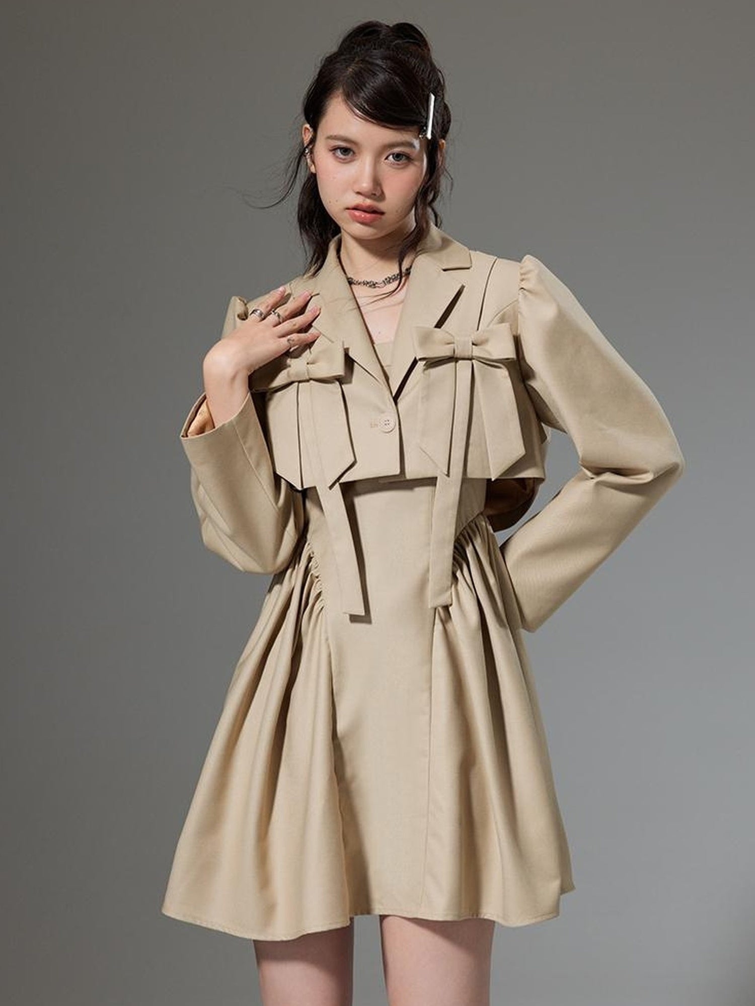 DIDDI MODA Elegant Short Blazer Slip Dress Set