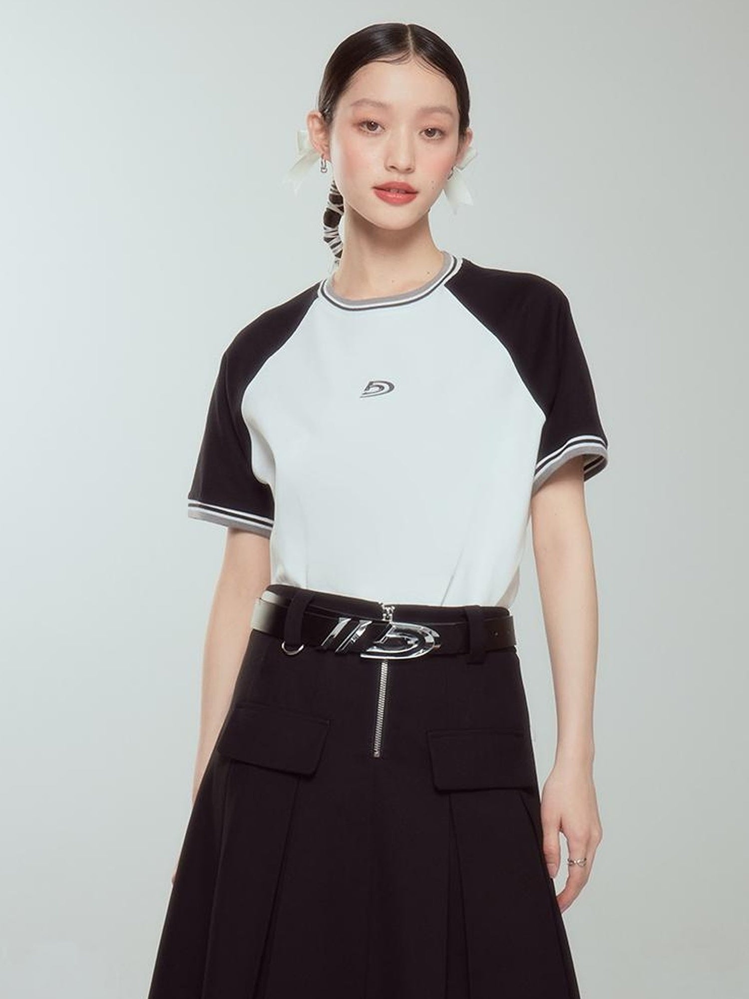 DIDDI MODA Elegant Silver Zip White Midi Pleated Skirt