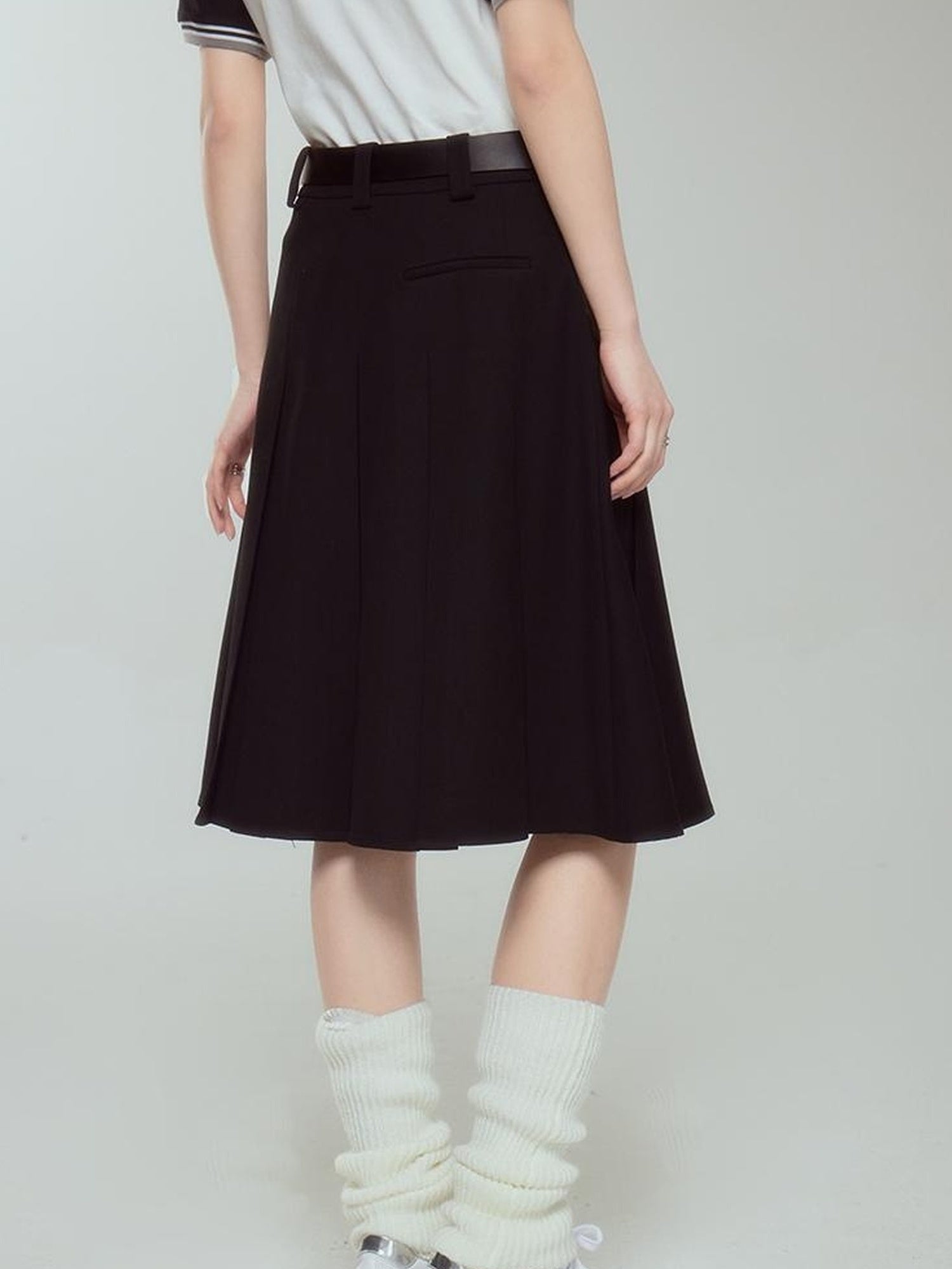 DIDDI MODA Elegant Silver Zip White Midi Pleated Skirt