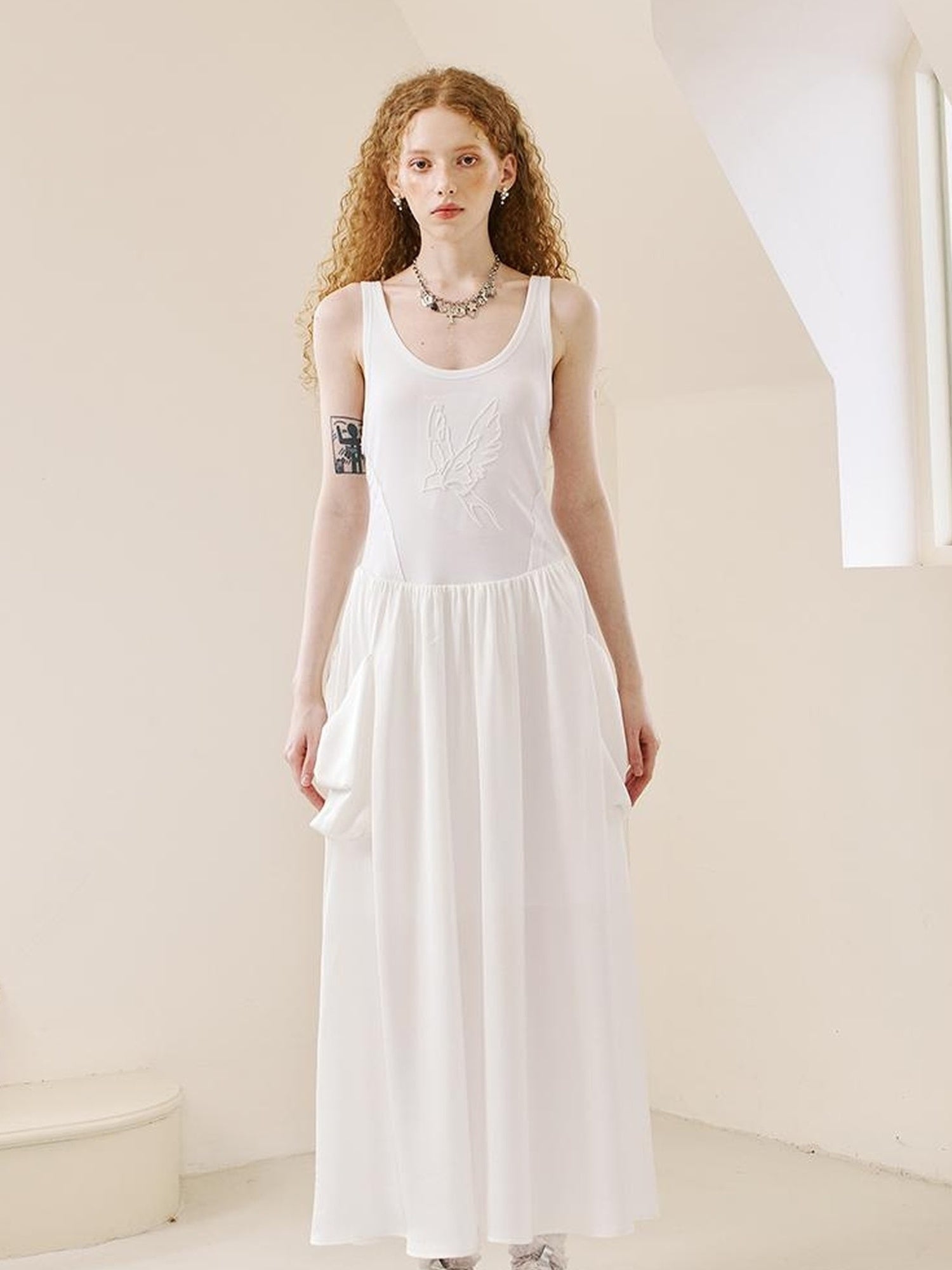 DIDDI MODA Elegant Swallow Embroidered A Line Dress With Pockets