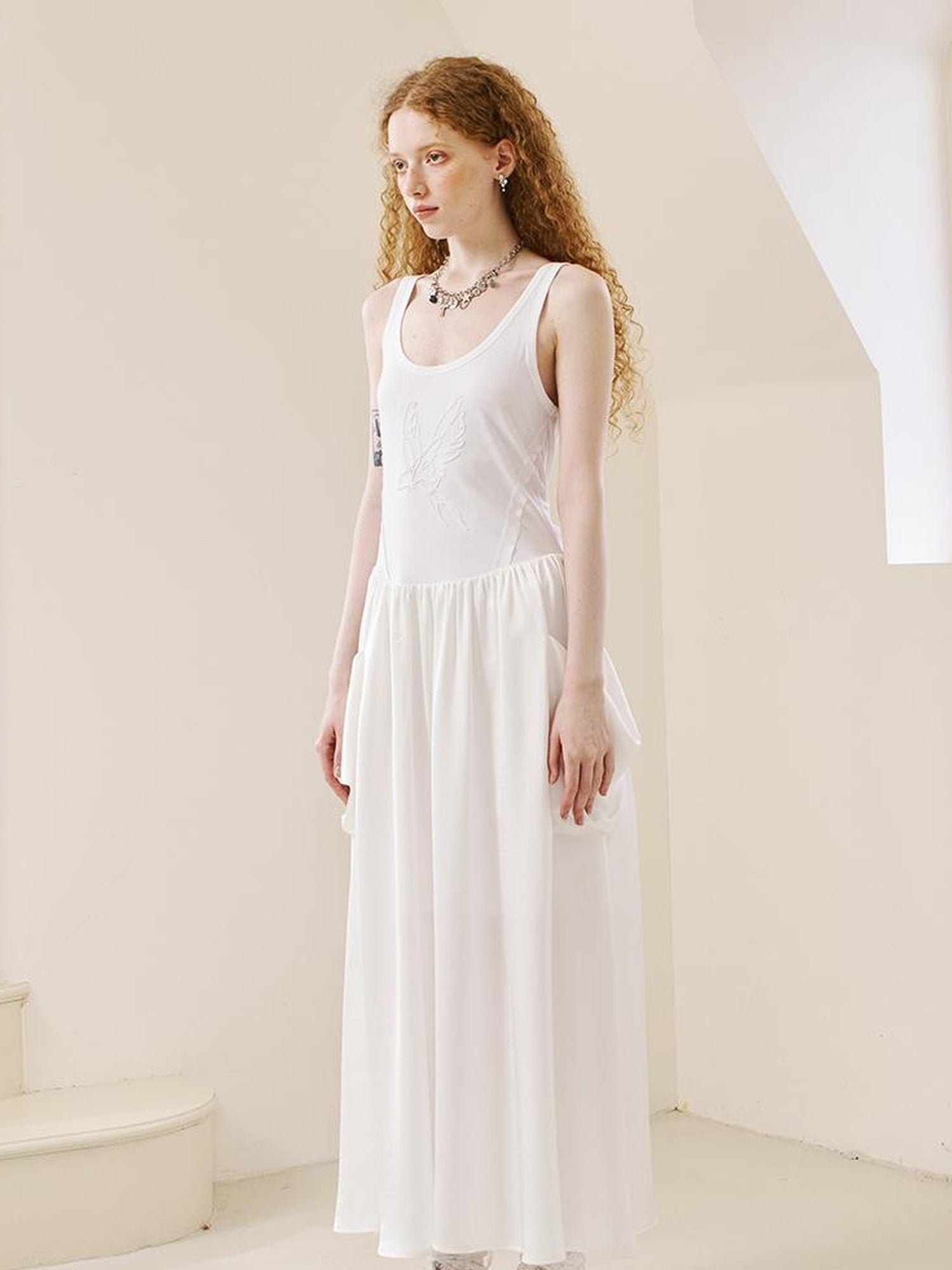 DIDDI MODA Elegant Swallow Embroidered A Line Dress With Pockets