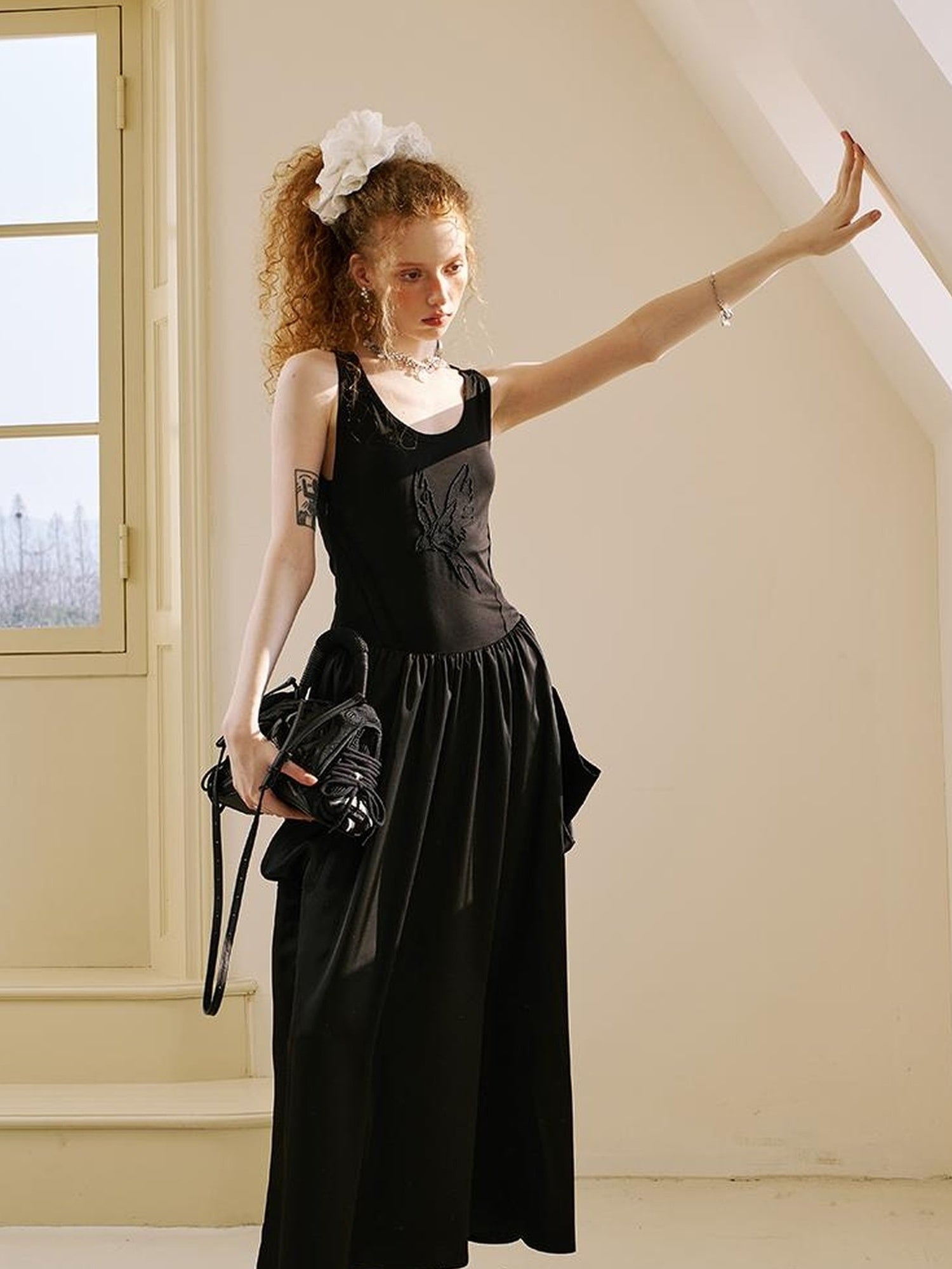 DIDDI MODA Elegant Swallow Embroidered A Line Dress With Pockets