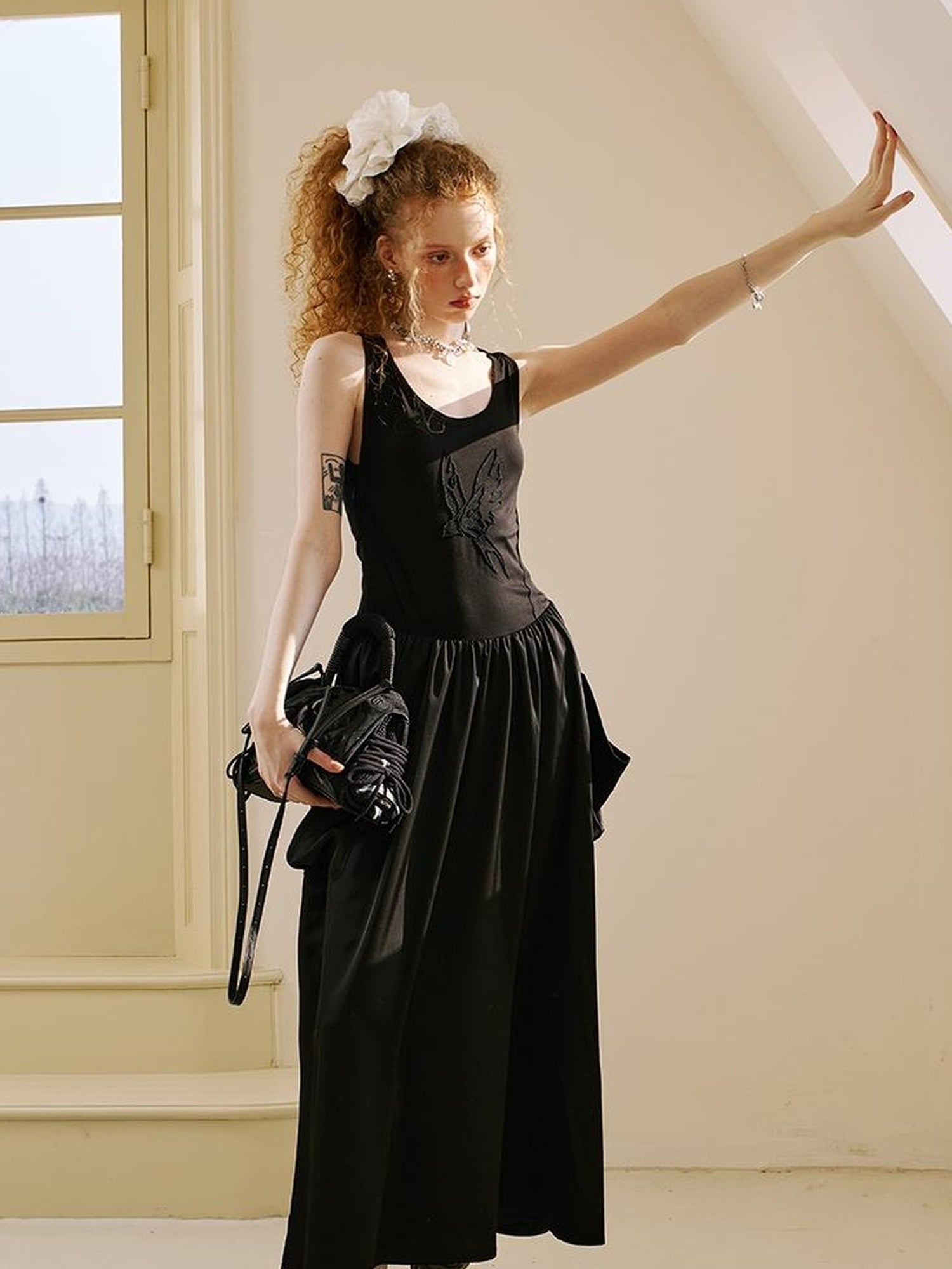 DIDDI MODA Elegant Swallow Embroidered A Line Dress With Pockets