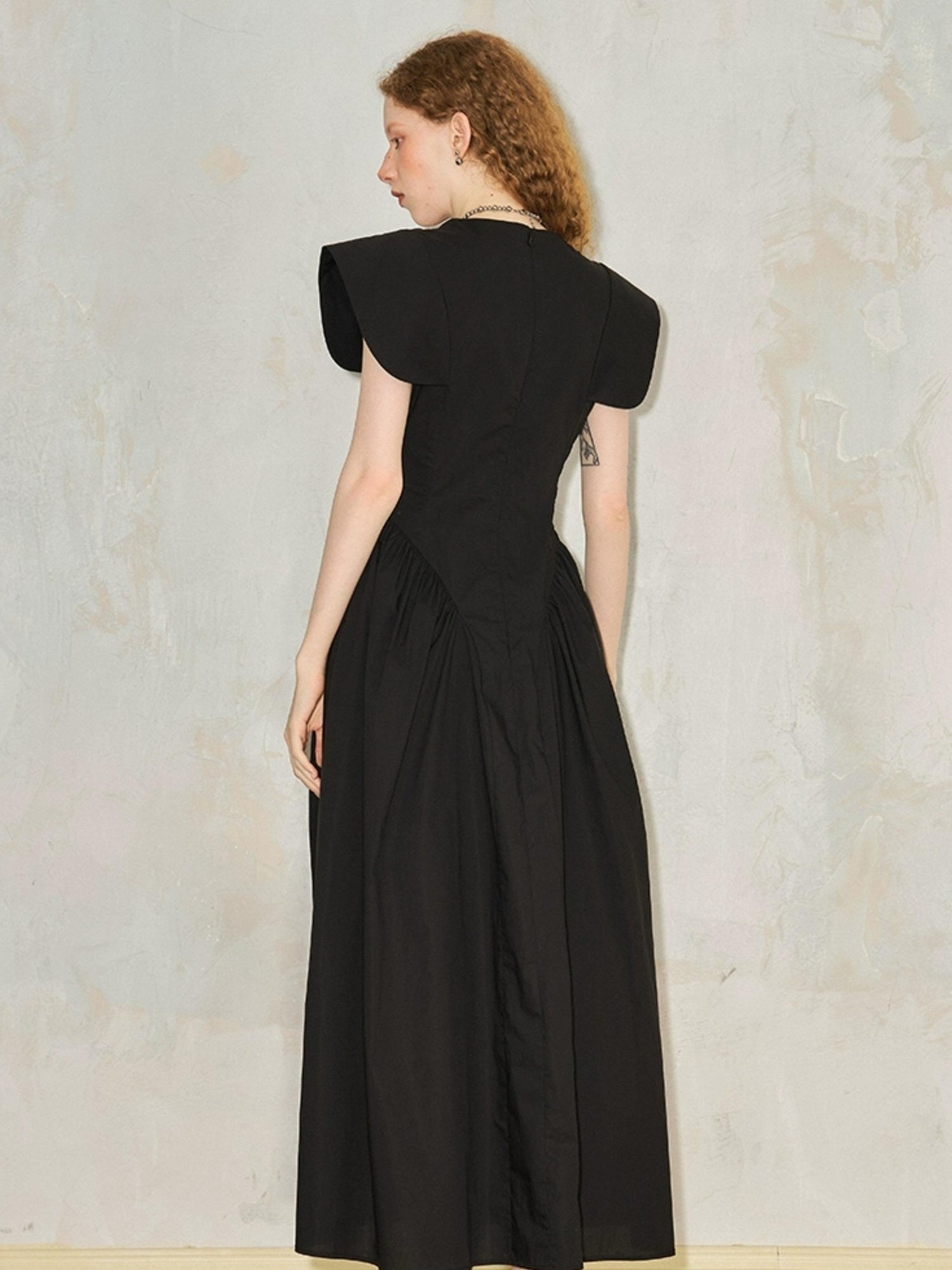 DIDDI MODA Elegant Sweet V Neck Flutter Sleeve Smocked Waist Maxi Dress