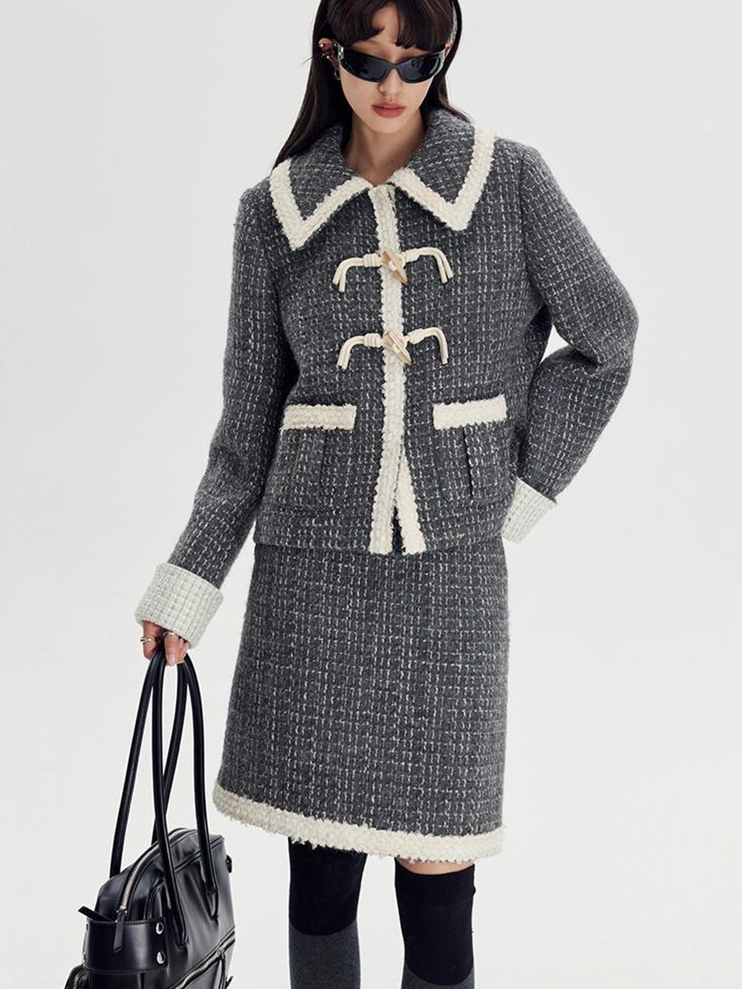 DIDDI MODA Elegant Tweed Scholar Set With Horn Buttons