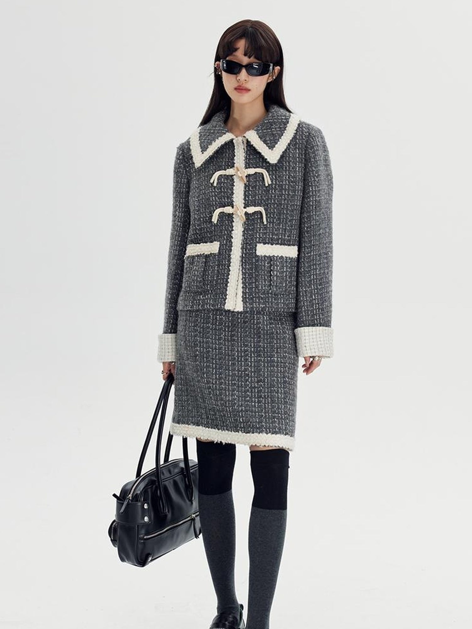 DIDDI MODA Elegant Tweed Scholar Set With Horn Buttons