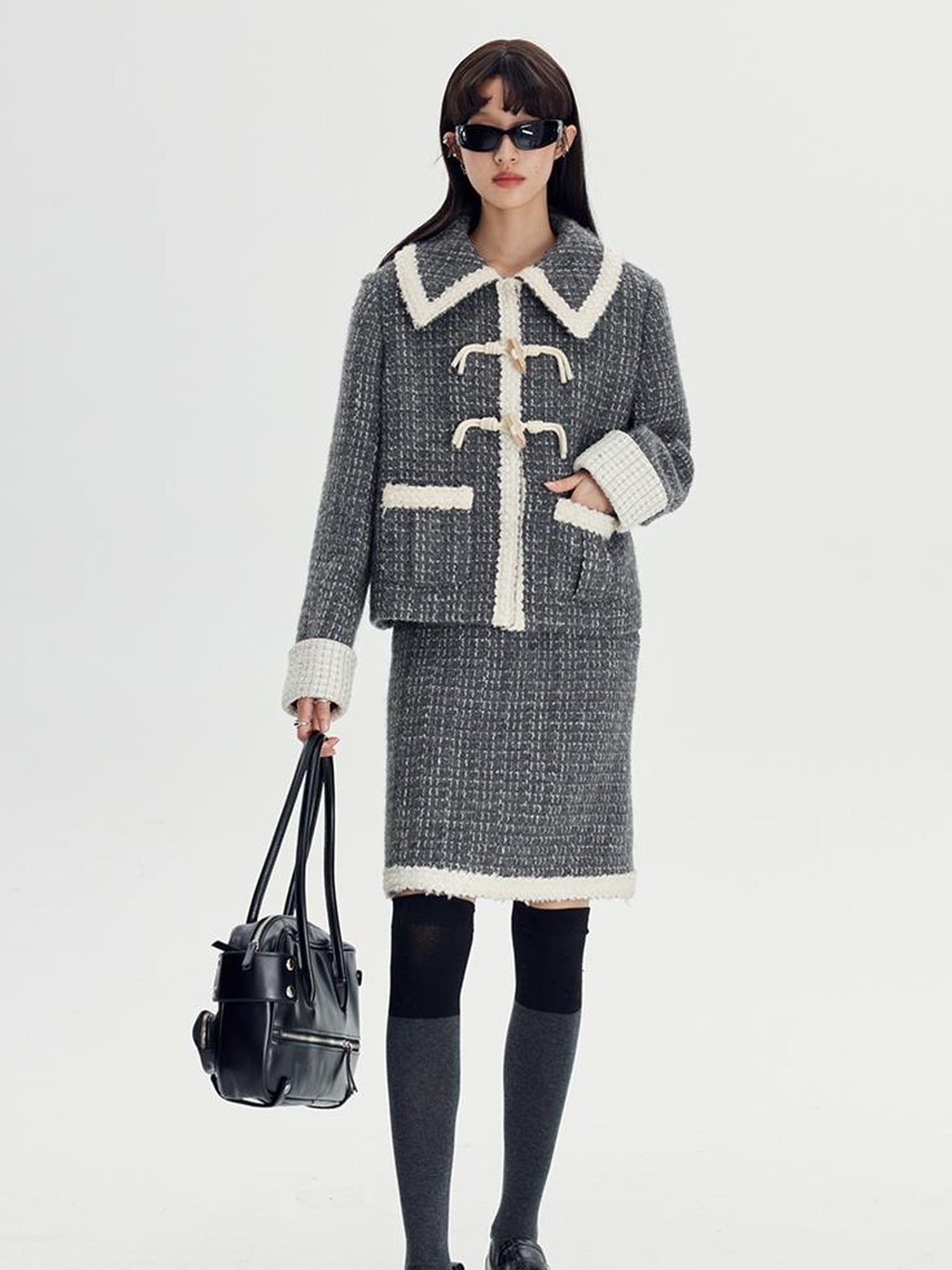 DIDDI MODA Elegant Tweed Scholar Set With Horn Buttons