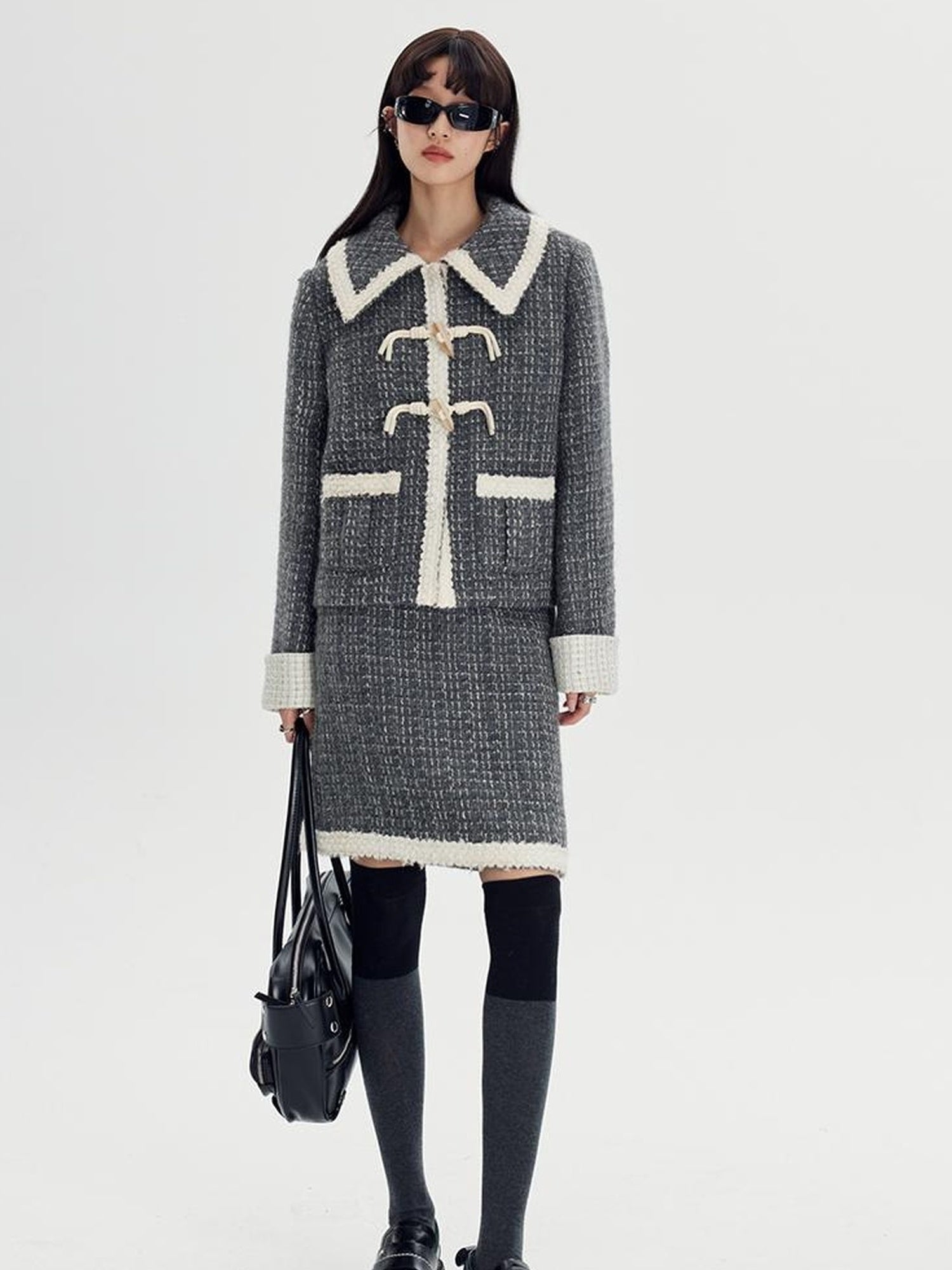 DIDDI MODA Elegant Tweed Scholar Set With Horn Buttons