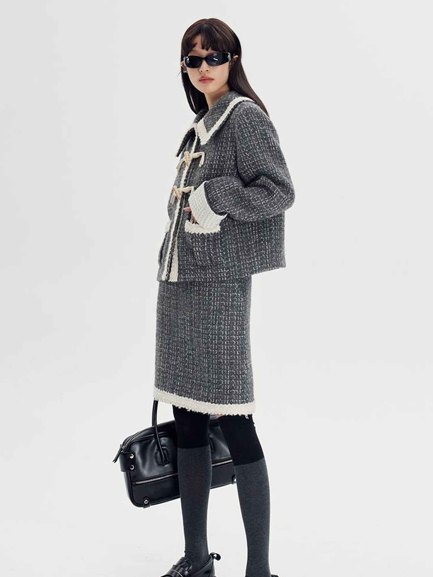 DIDDI MODA Elegant Tweed Scholar Set With Horn Buttons