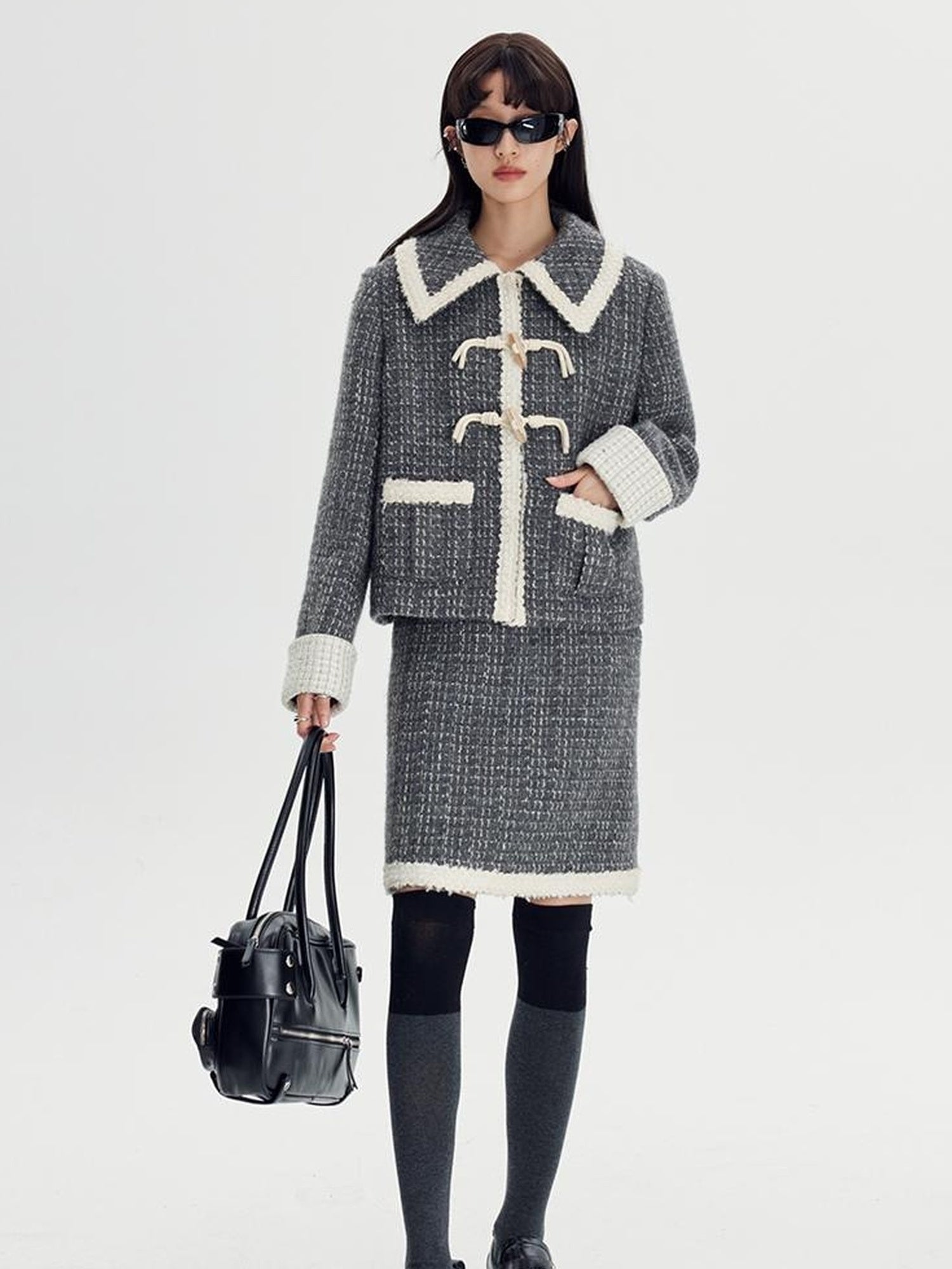 DIDDI MODA Elegant Tweed Scholar Set With Horn Buttons