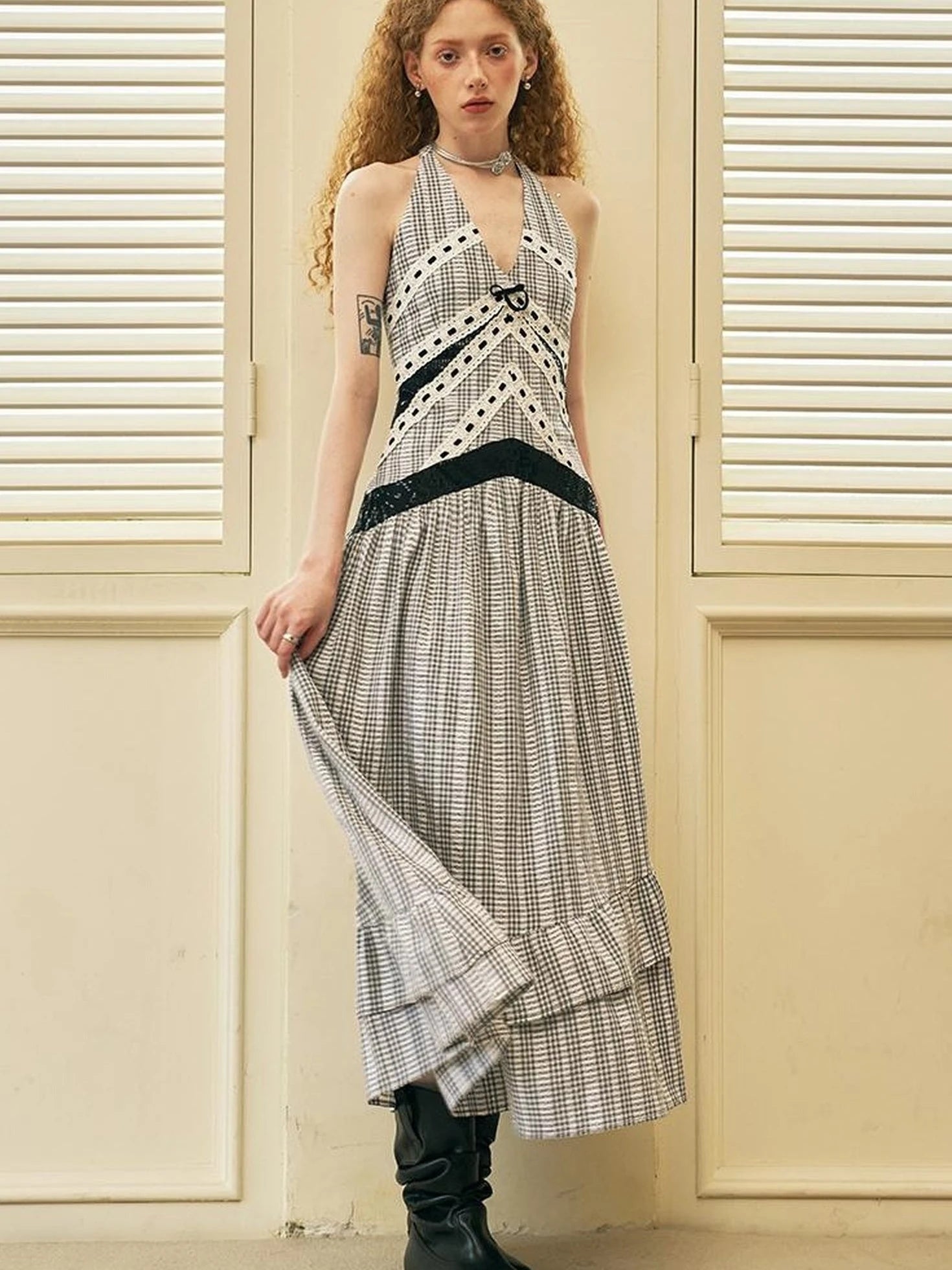 Elegant V Neck Lace Sequin Resort Maxi Dress