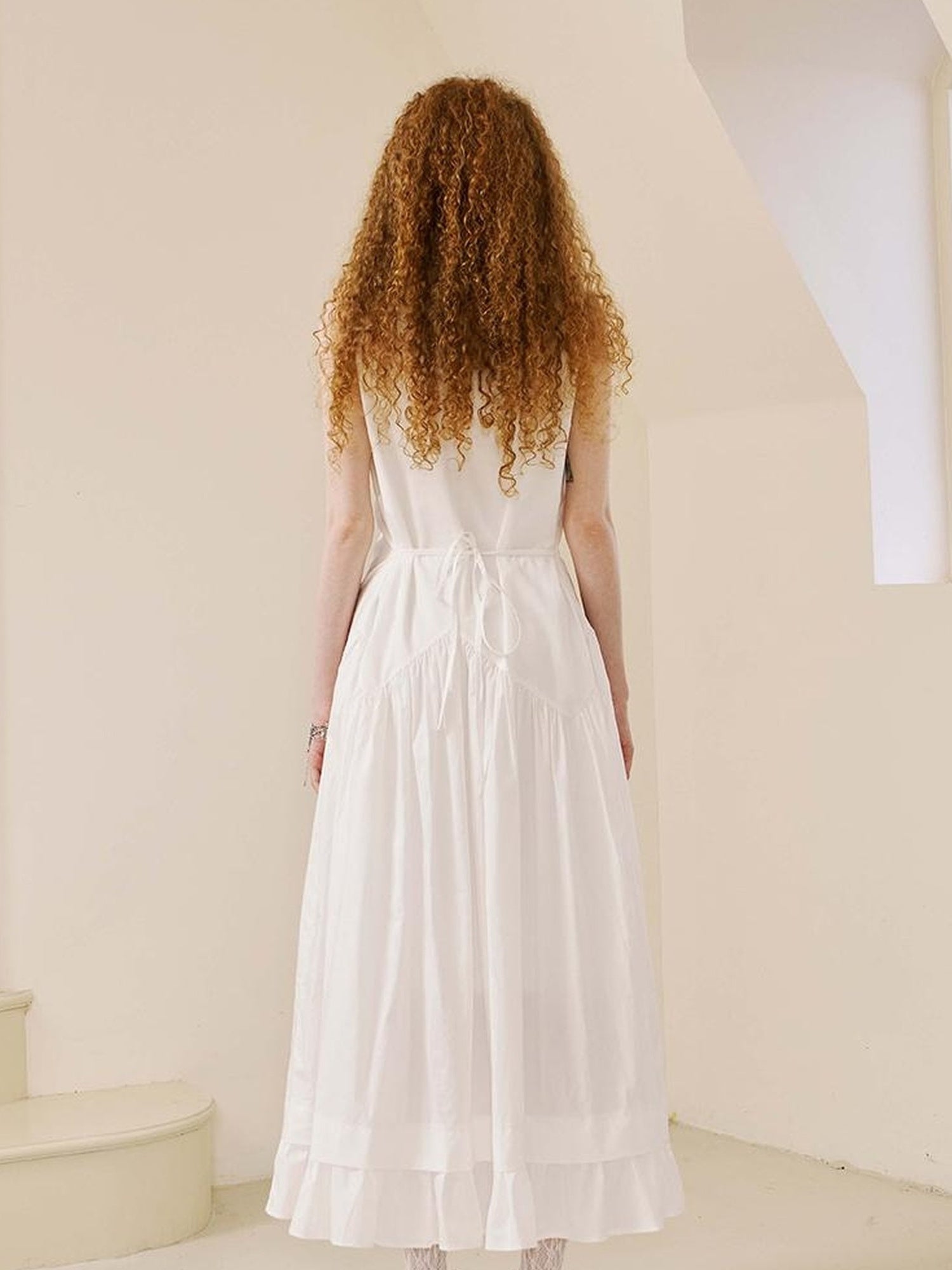 DIDDI MODA Elegant V Neck Lace Trimmed Sheer Maxi Dress