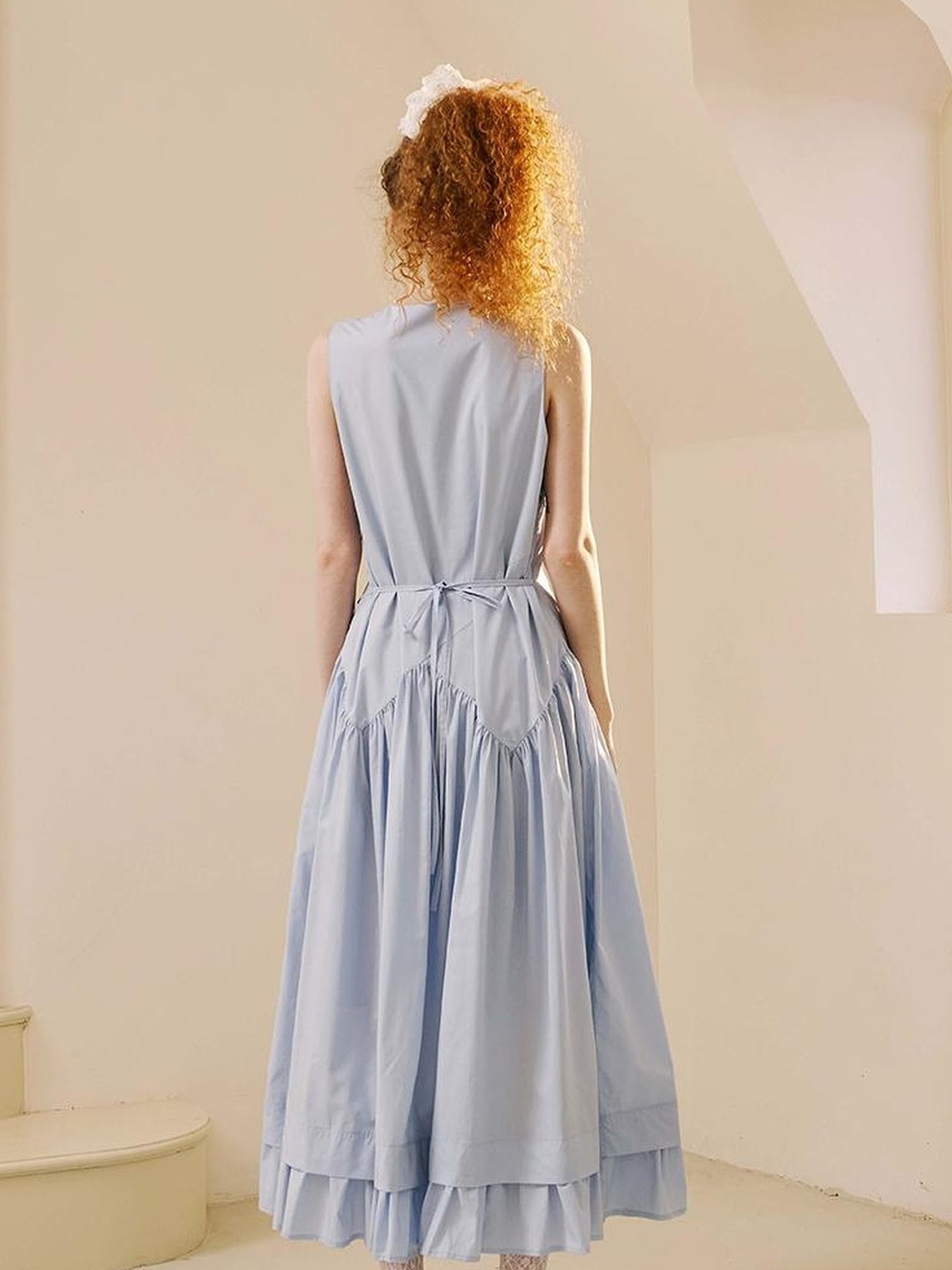 DIDDI MODA Elegant V Neck Lace Trimmed Sheer Maxi Dress