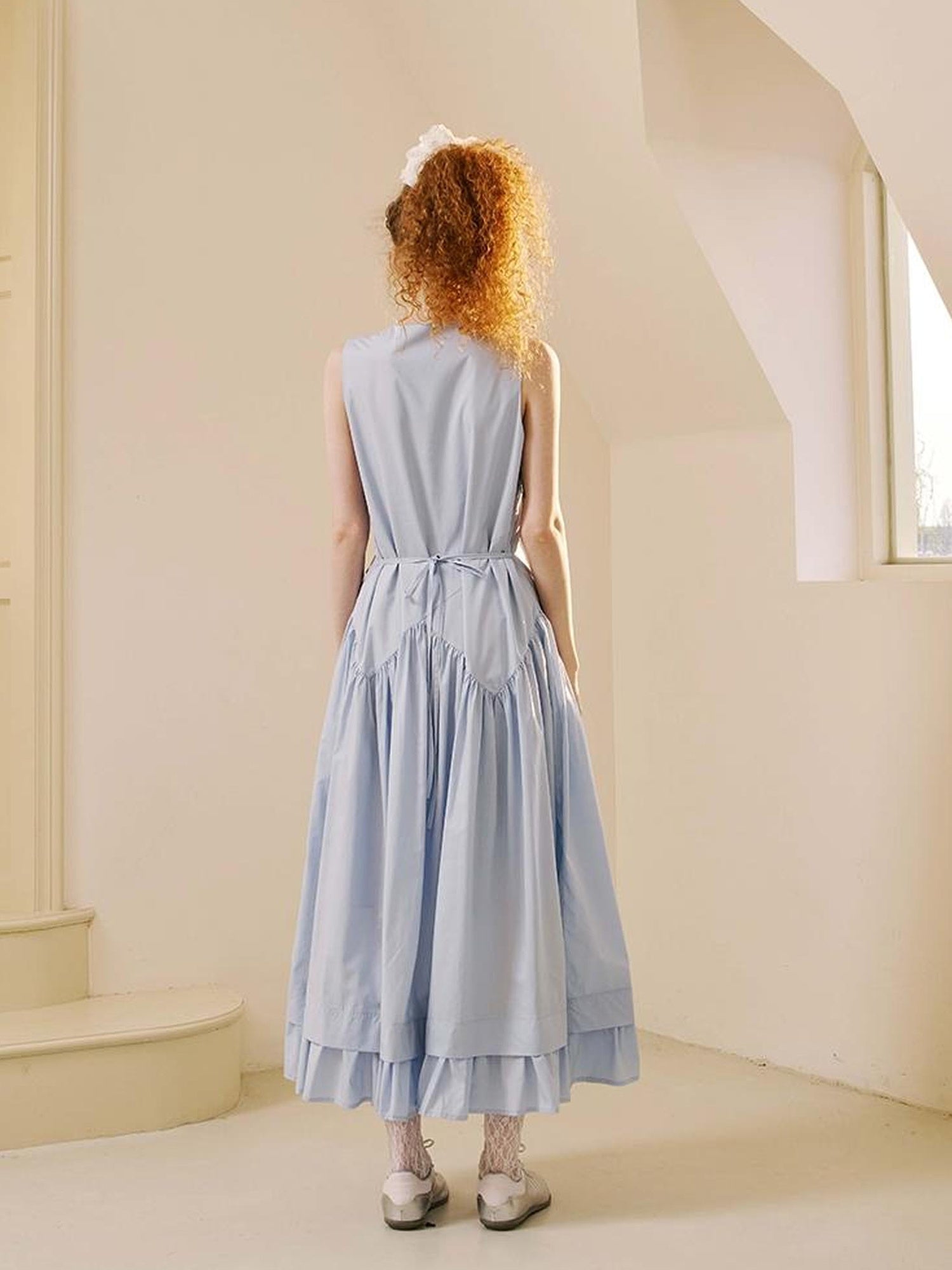 DIDDI MODA Elegant V Neck Lace Trimmed Sheer Maxi Dress