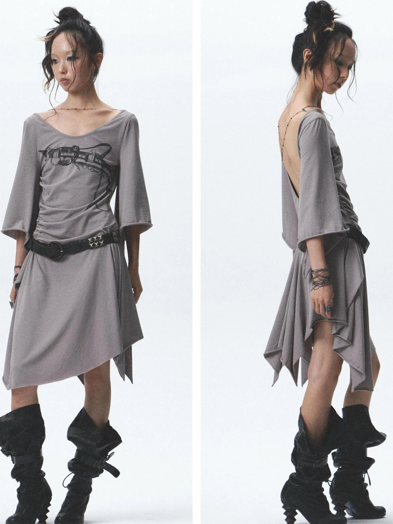 Elf Willow Lock High Elastic Asymmetrical Pleated Dress