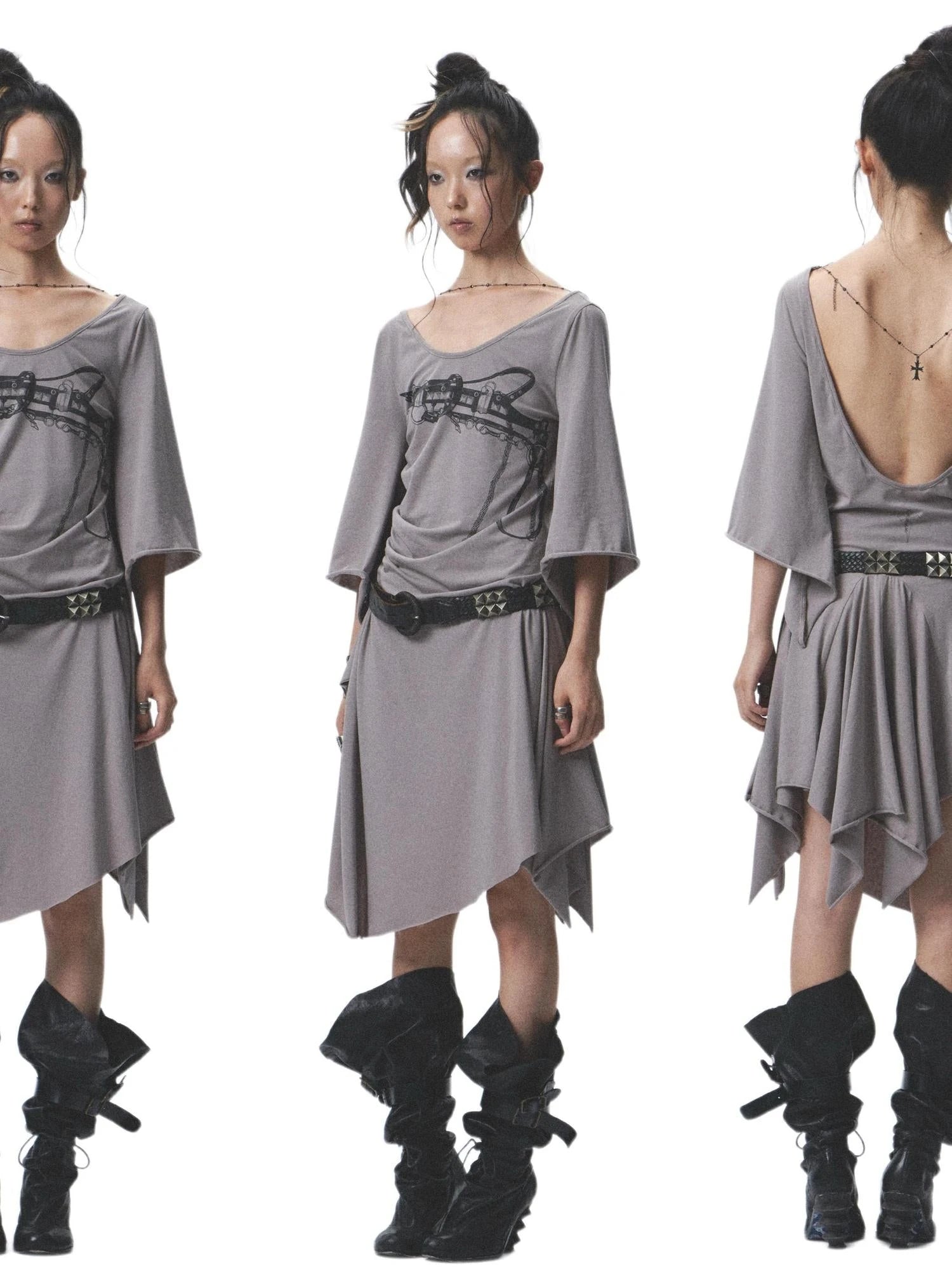Elf Willow Lock High Elastic Asymmetrical Pleated Dress