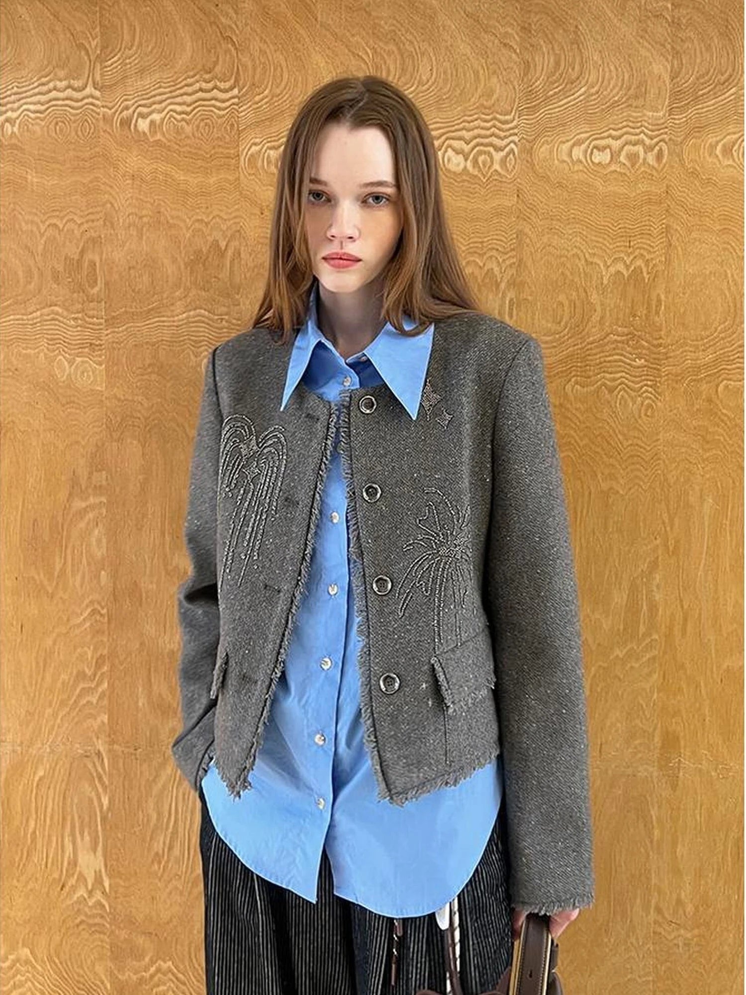 Embroidered Tweed Short Jacket With Beaded Fireworks