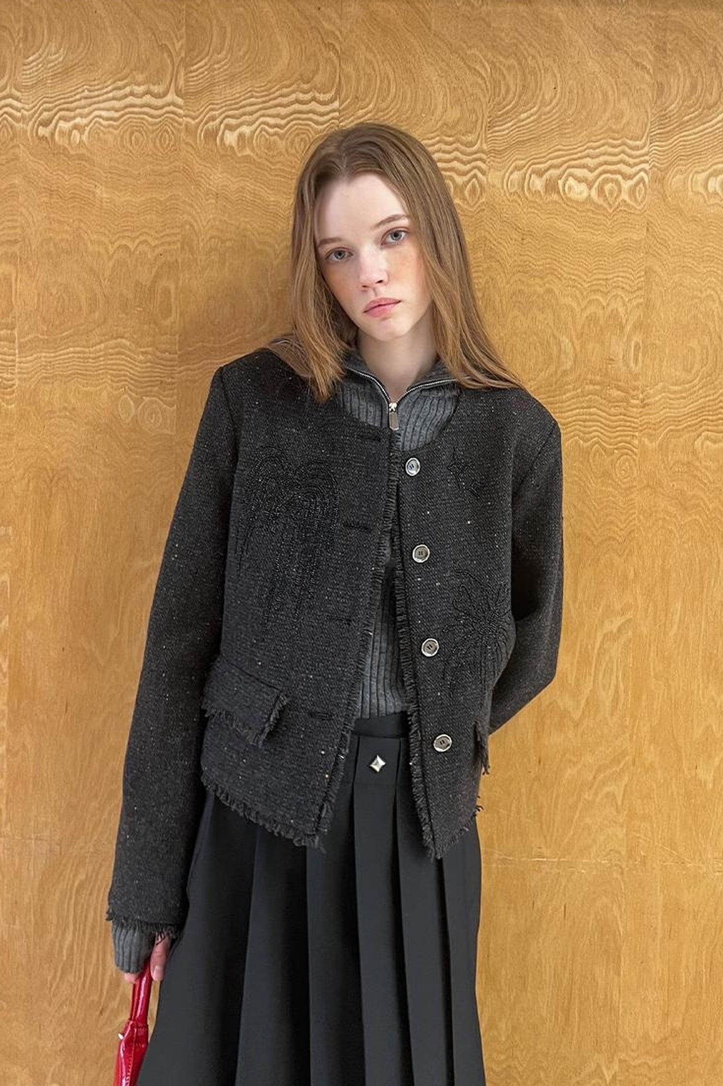 DIDDI MODA Embroidered Tweed Short Jacket With Beaded Fireworks