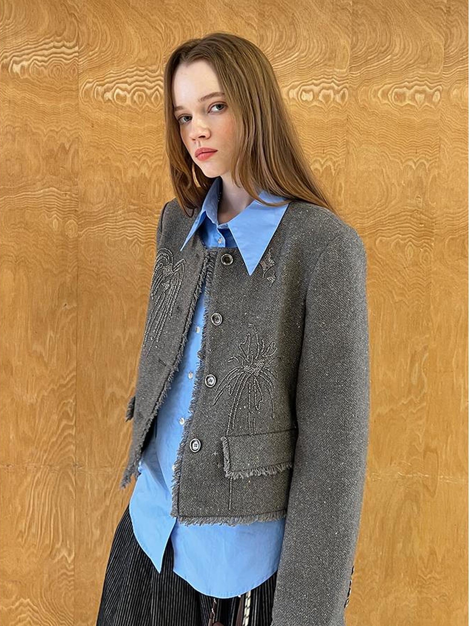 DIDDI MODA Embroidered Tweed Short Jacket With Beaded Fireworks
