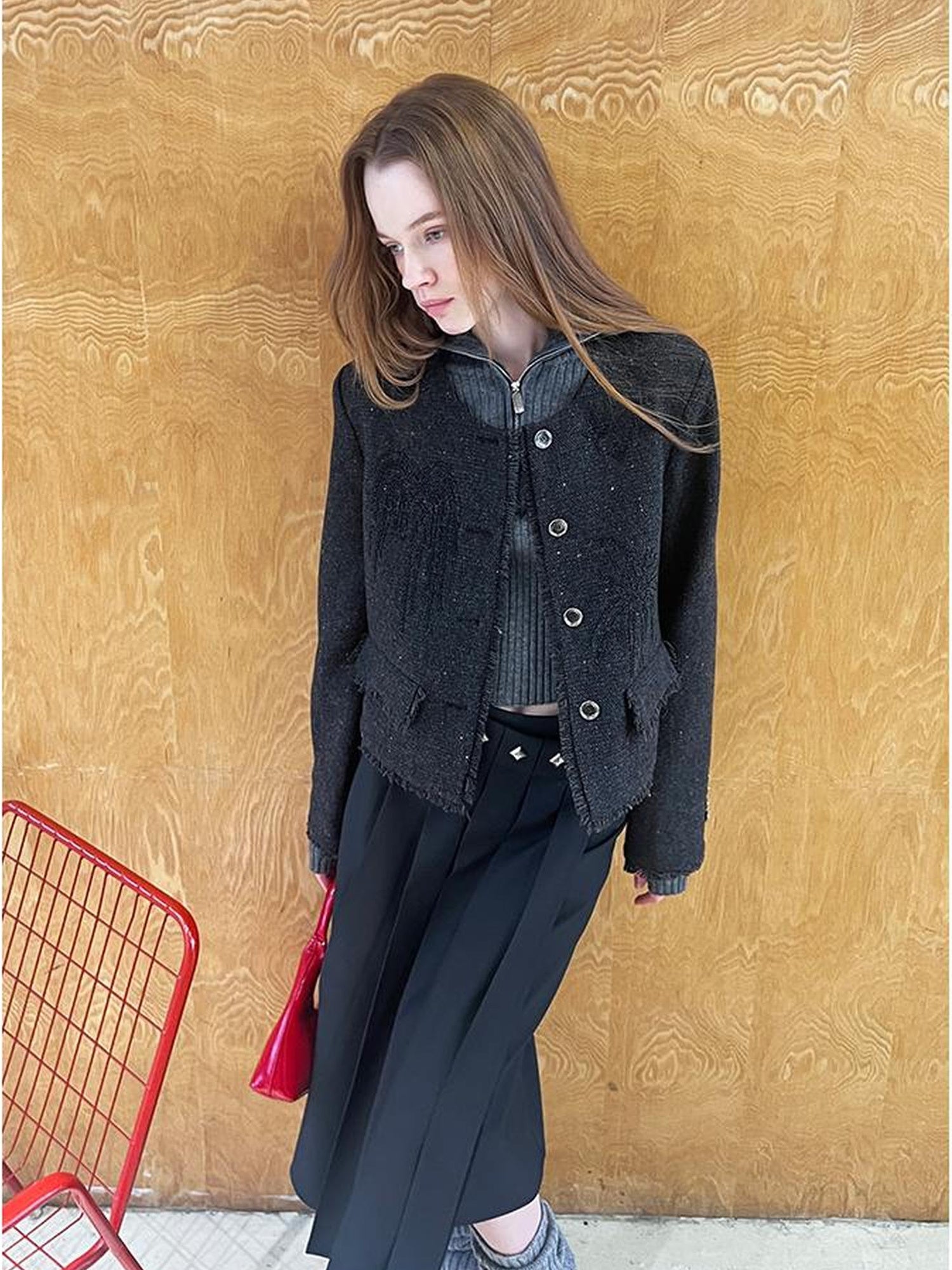 DIDDI MODA Embroidered Tweed Short Jacket With Beaded Fireworks
