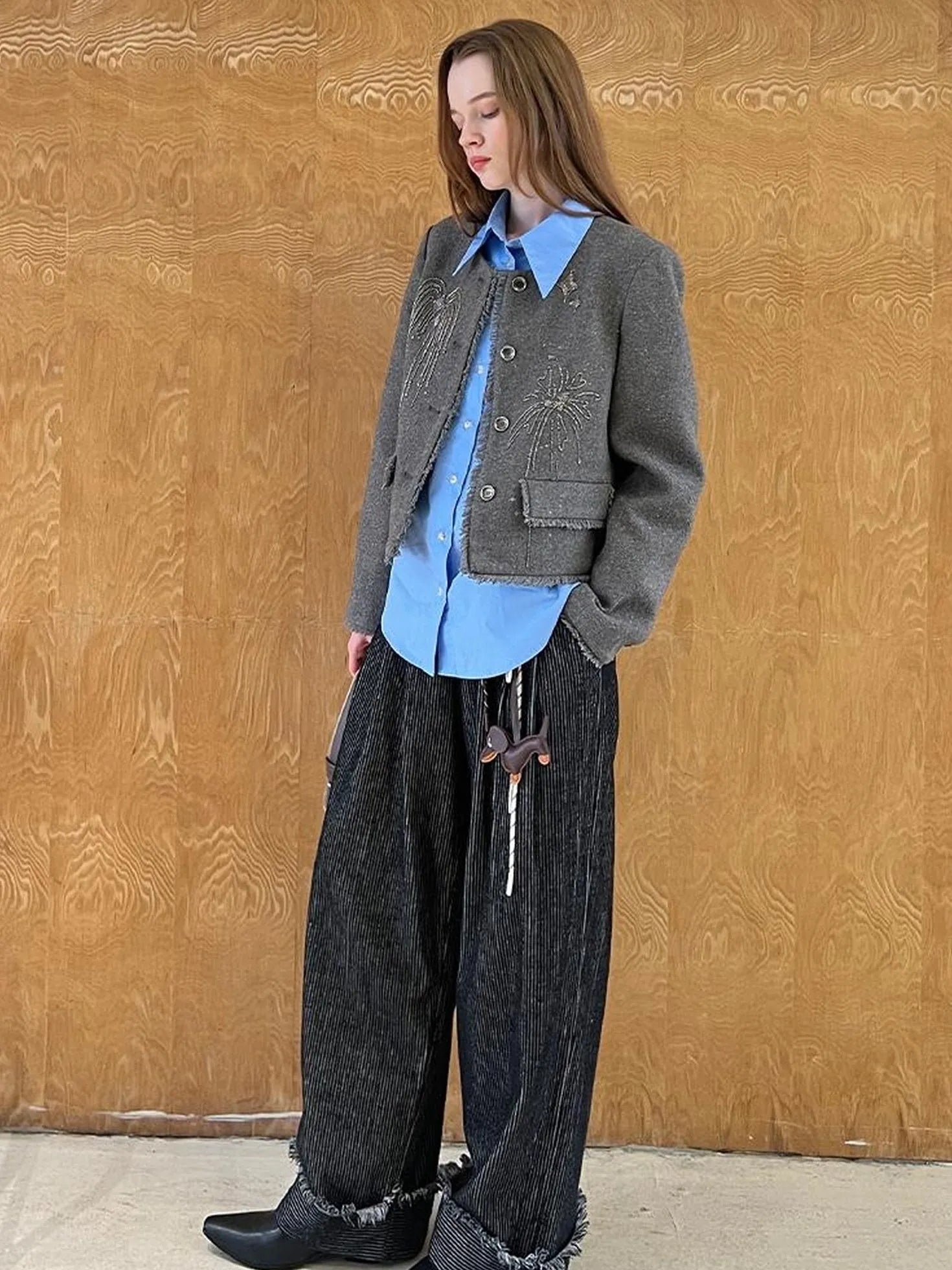 Embroidered Tweed Short Jacket With Beaded Fireworks