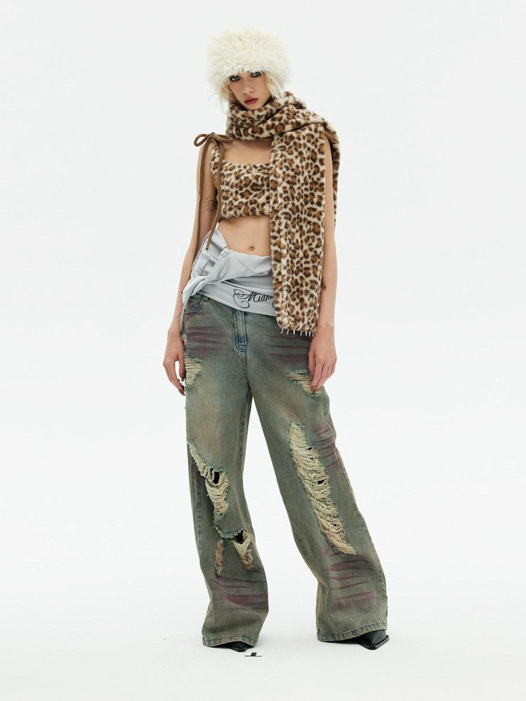 Emoha Apricot Leopard Embroidered Distressed Tie Women&