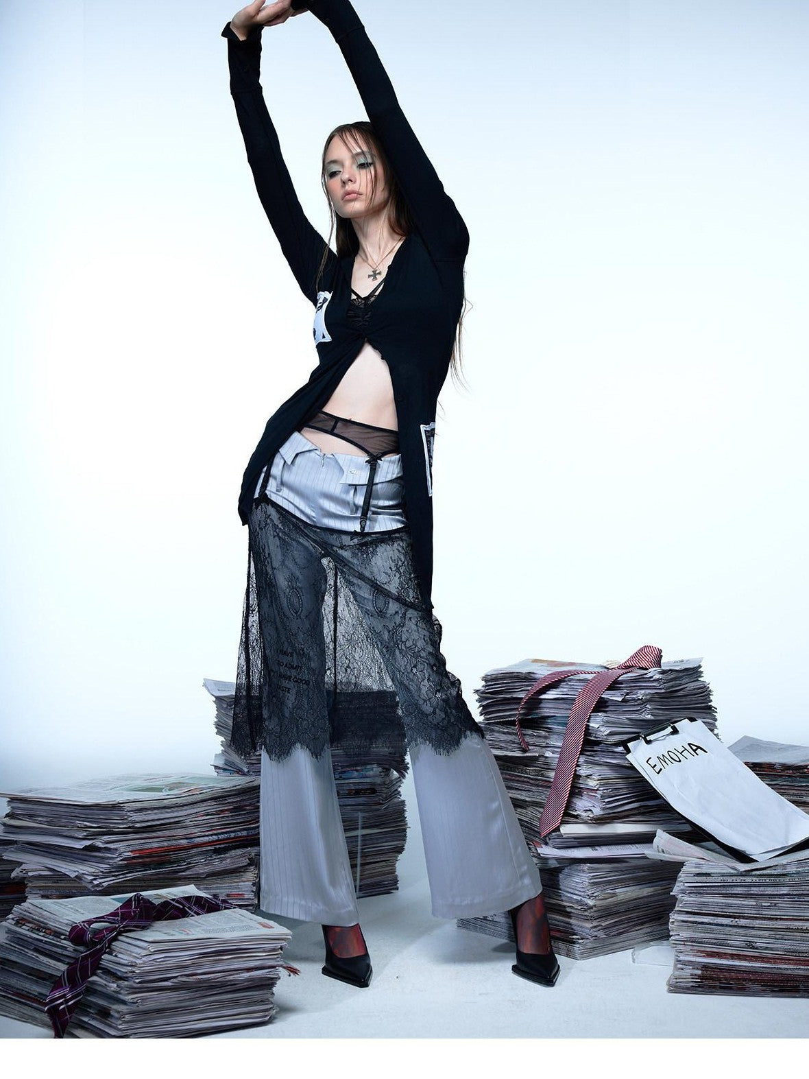 Emoha Black Lace Splice Layered Ballet Style Women&